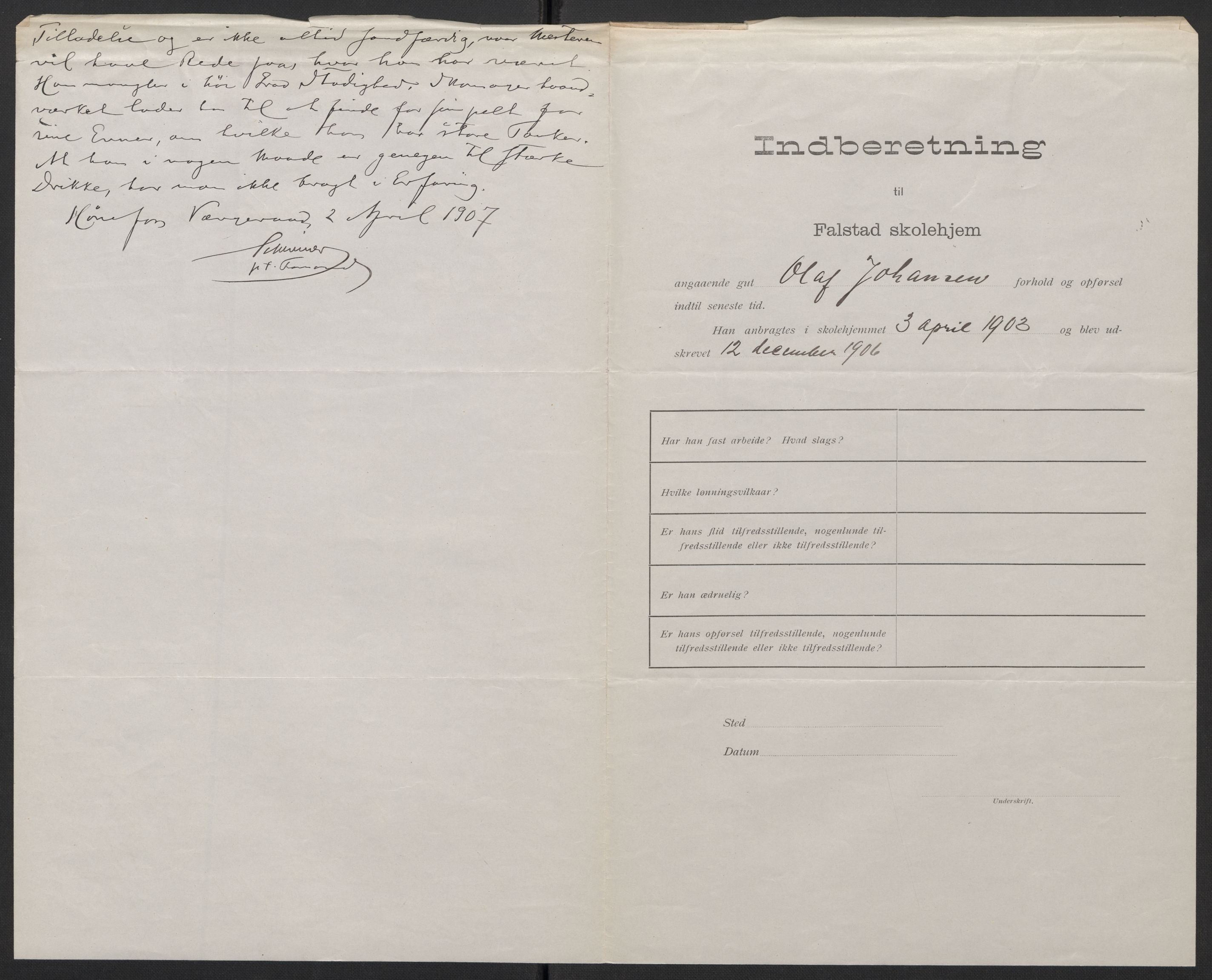 Falstad skolehjem, AV/RA-S-1676/E/Eb/L0005: Elevmapper løpenr. 99-120, 1902-1909, p. 173