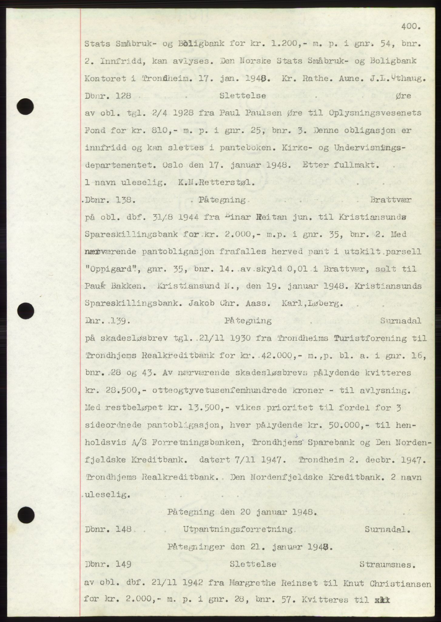 Nordmøre sorenskriveri, AV/SAT-A-4132/1/2/2Ca: Mortgage book no. C82b, 1946-1951, Diary no: : 128/1948