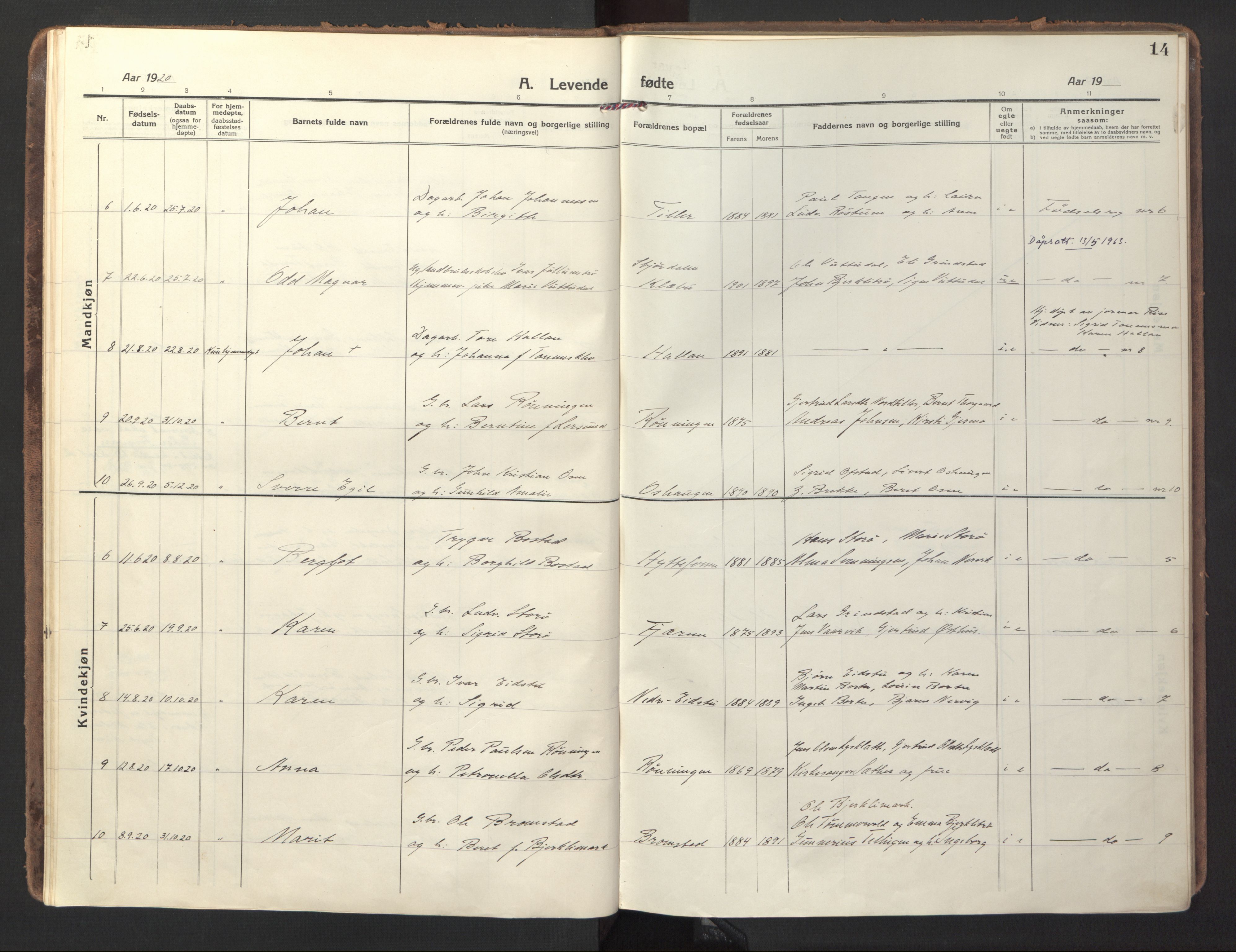Ministerialprotokoller, klokkerbøker og fødselsregistre - Sør-Trøndelag, SAT/A-1456/618/L0449: Parish register (official) no. 618A12, 1917-1924, p. 14
