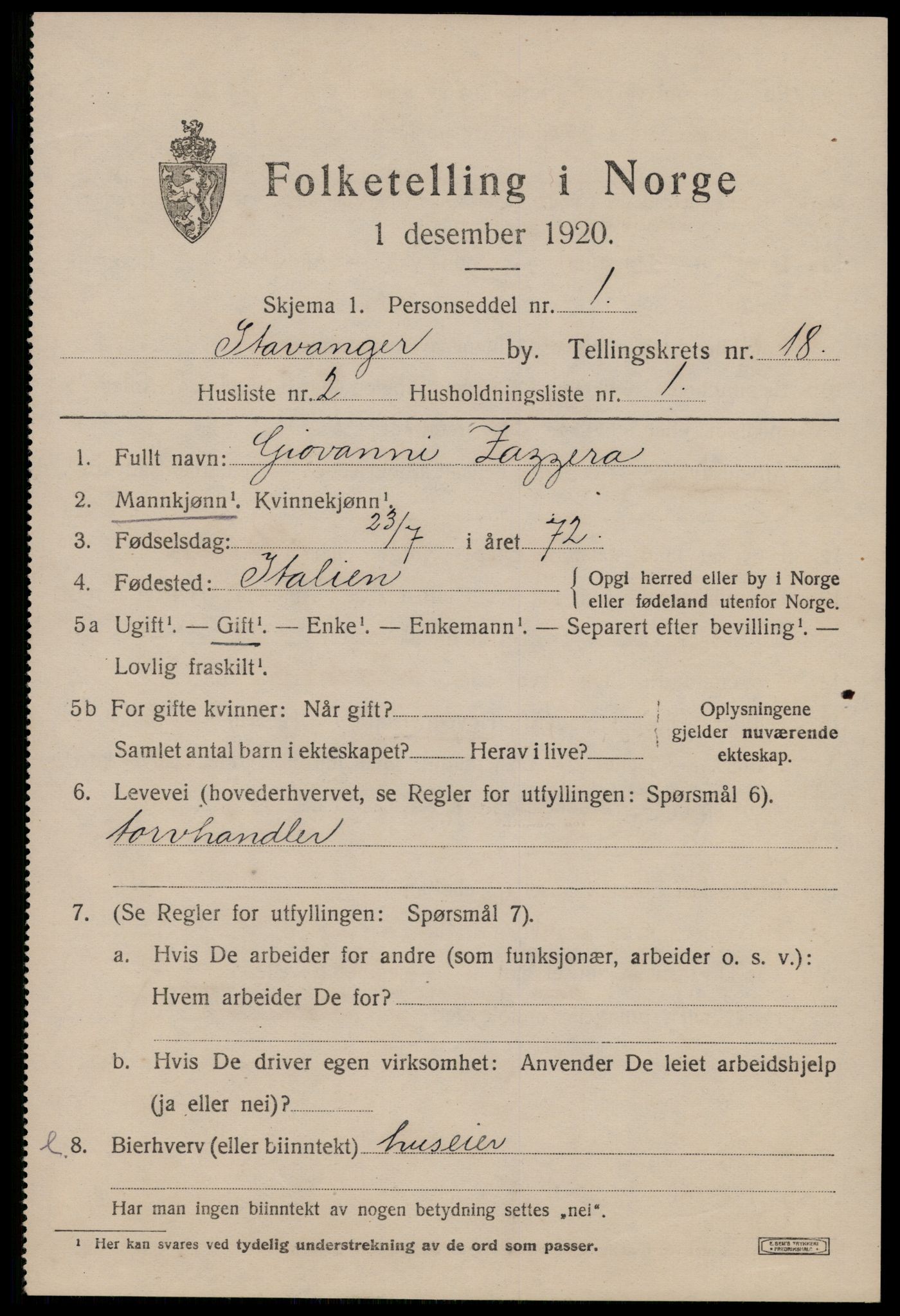 SAST, 1920 census for Stavanger, 1920, p. 66660