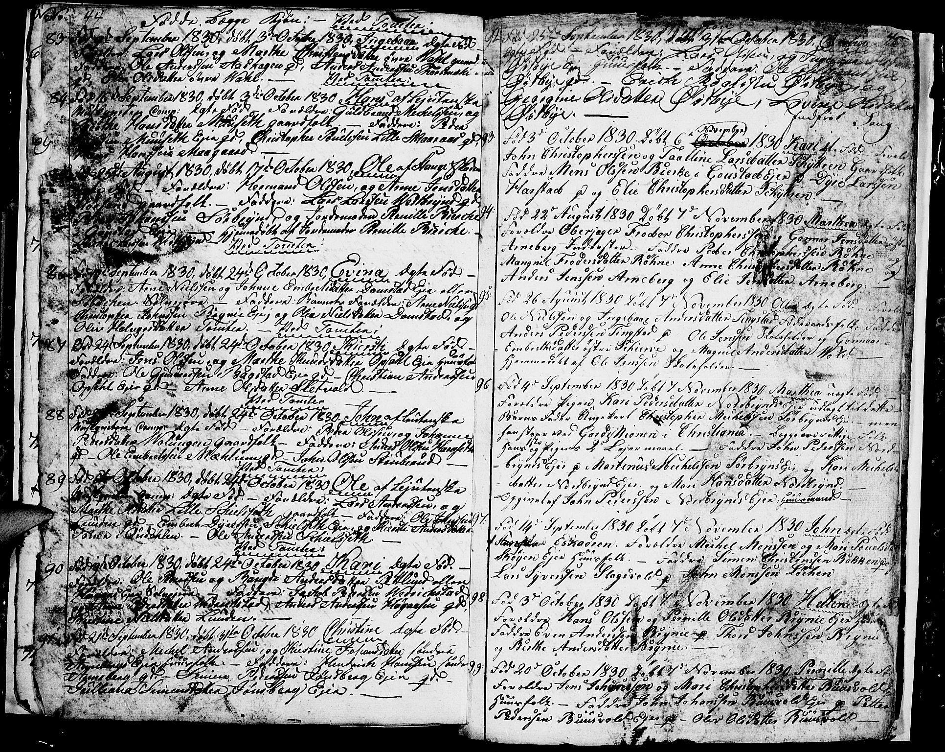 Romedal prestekontor, AV/SAH-PREST-004/L/L0006: Parish register (copy) no. 6, 1828-1830, p. 44-45