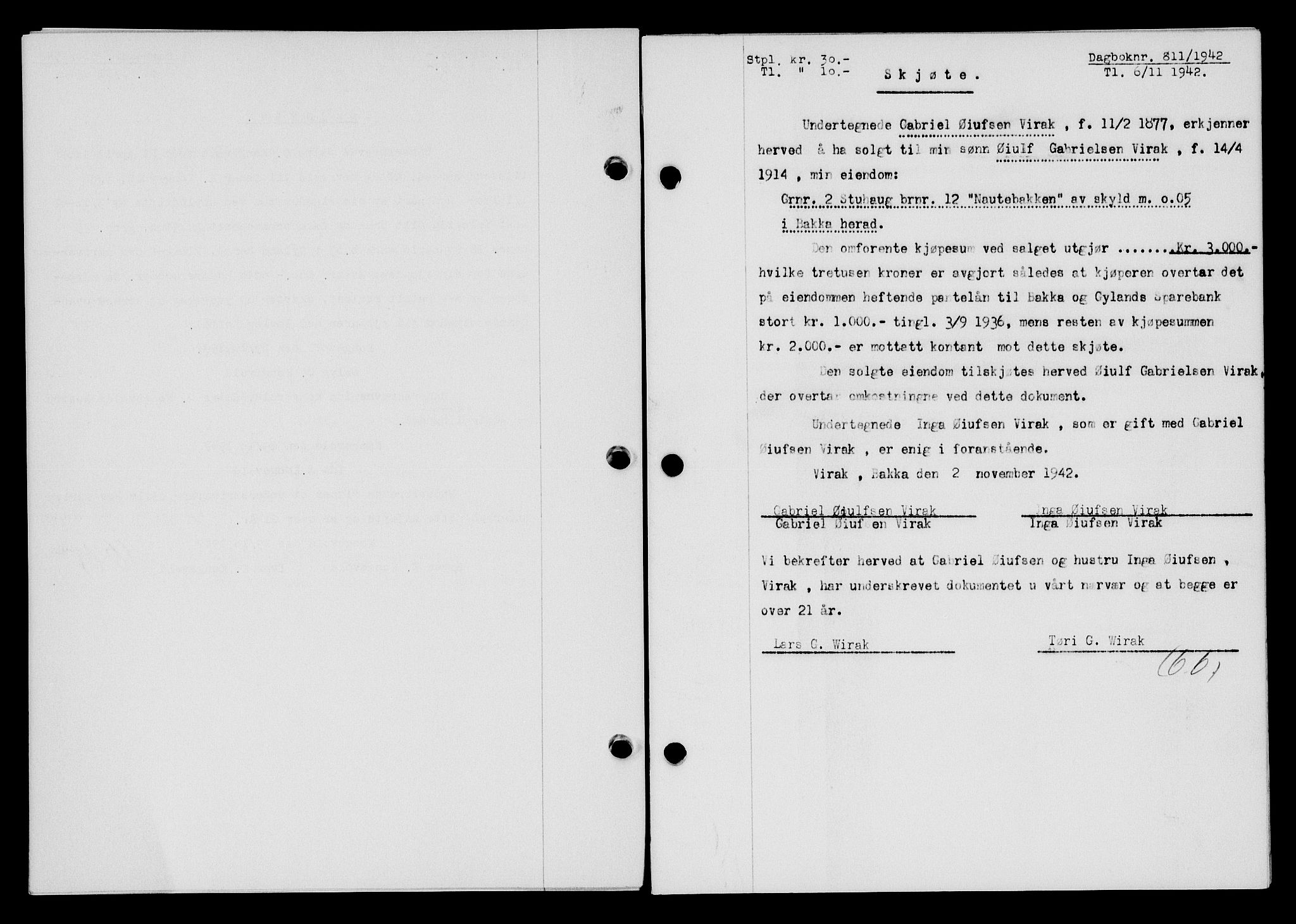 Flekkefjord sorenskriveri, SAK/1221-0001/G/Gb/Gba/L0058: Mortgage book no. A-6, 1942-1944, Diary no: : 811/1942