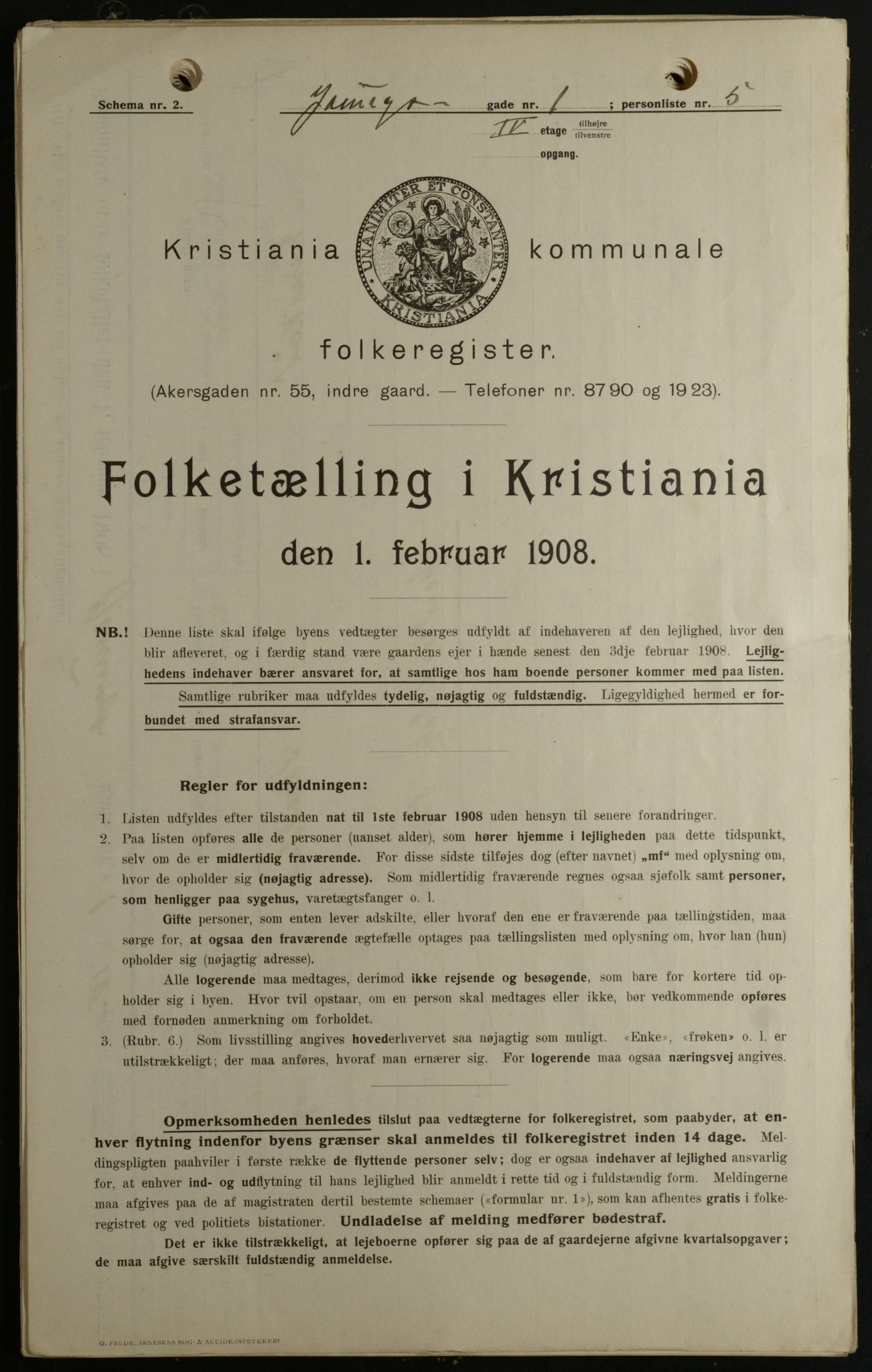 OBA, Municipal Census 1908 for Kristiania, 1908, p. 115382