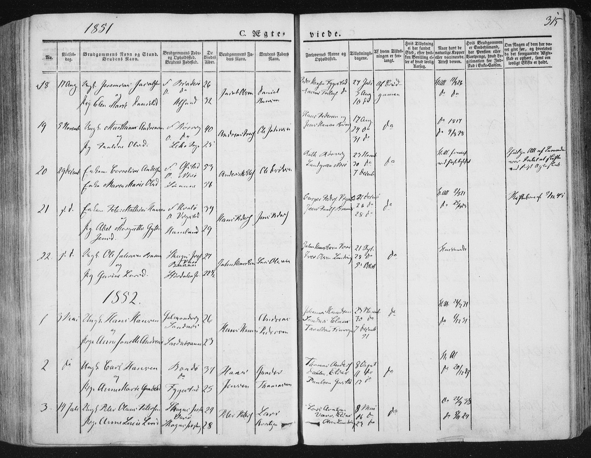 Ministerialprotokoller, klokkerbøker og fødselsregistre - Nord-Trøndelag, SAT/A-1458/784/L0669: Parish register (official) no. 784A04, 1829-1859, p. 315