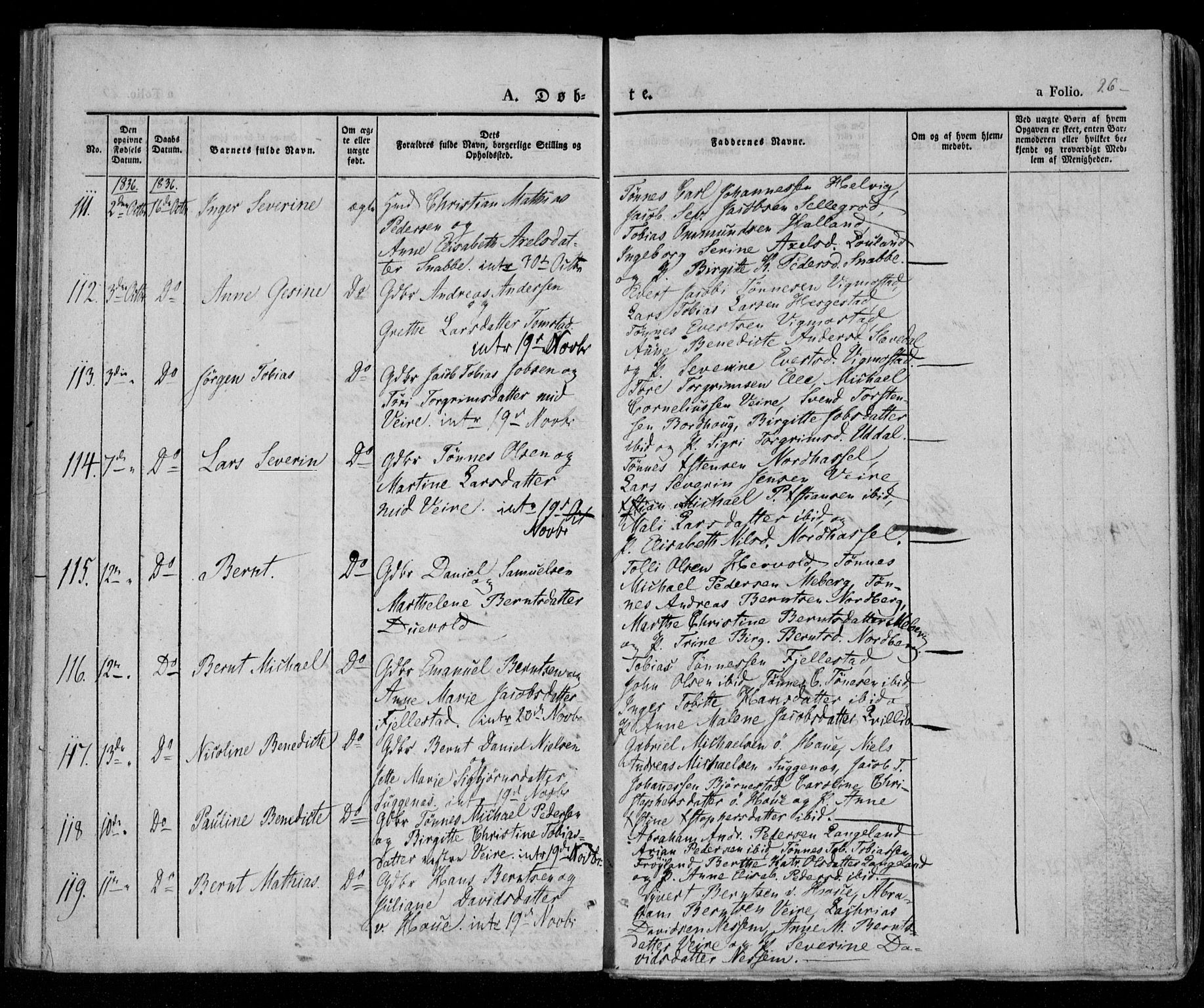 Lista sokneprestkontor, AV/SAK-1111-0027/F/Fa/L0009: Parish register (official) no. A 9, 1835-1846, p. 26