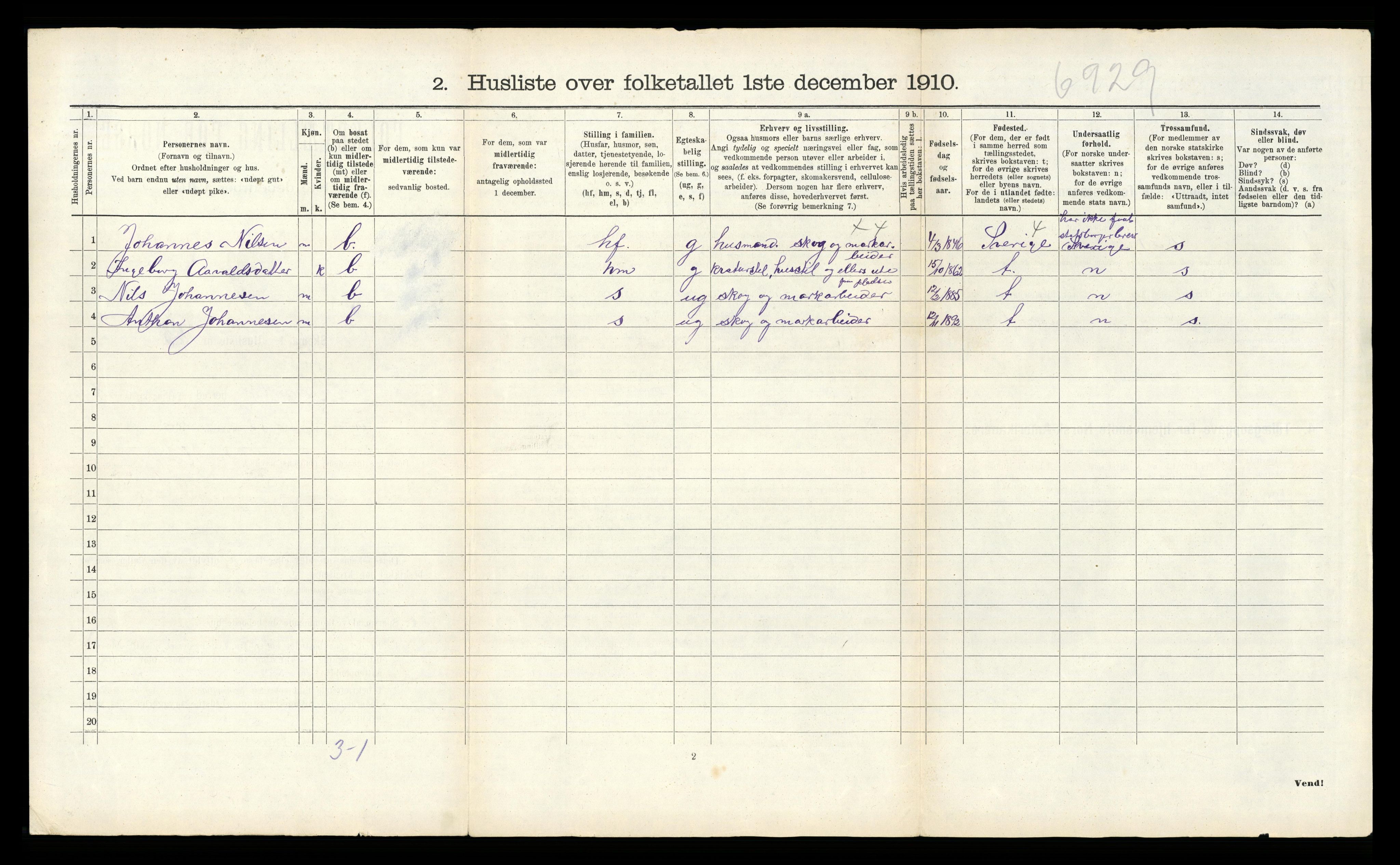 RA, 1910 census for Bamble, 1910, p. 1203