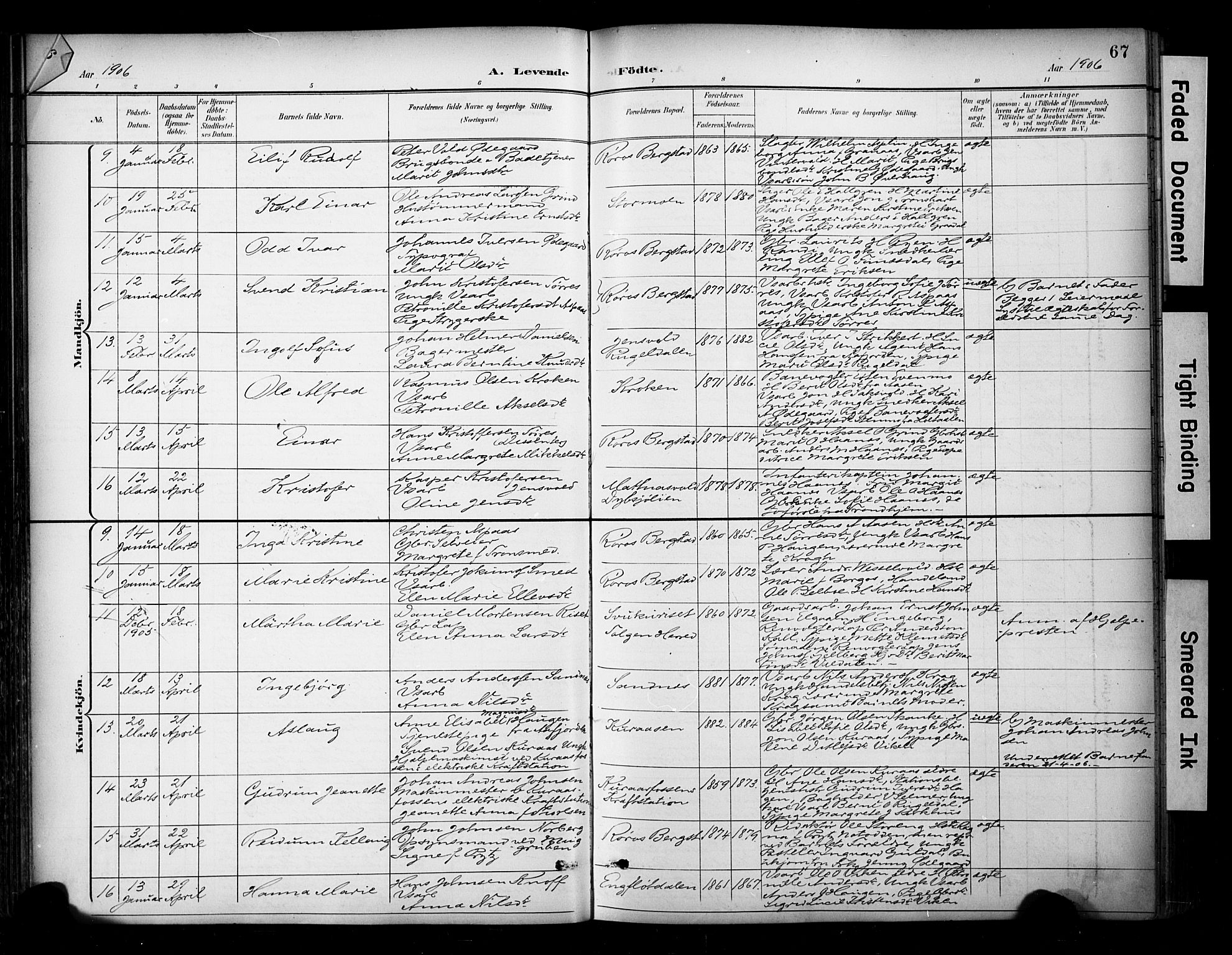 Ministerialprotokoller, klokkerbøker og fødselsregistre - Sør-Trøndelag, SAT/A-1456/681/L0936: Parish register (official) no. 681A14, 1899-1908, p. 67