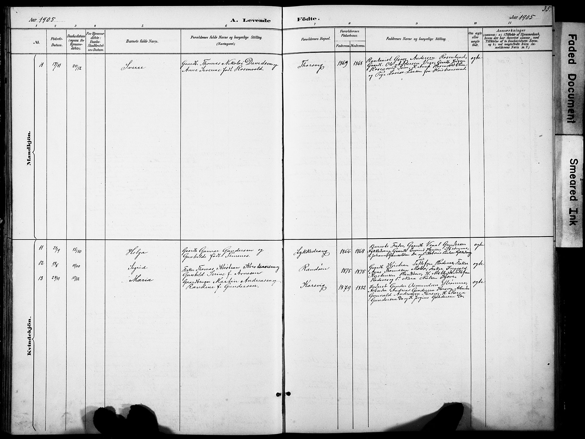 Oddernes sokneprestkontor, SAK/1111-0033/F/Fb/Fbb/L0002: Parish register (copy) no. B 2, 1889-1933, p. 35