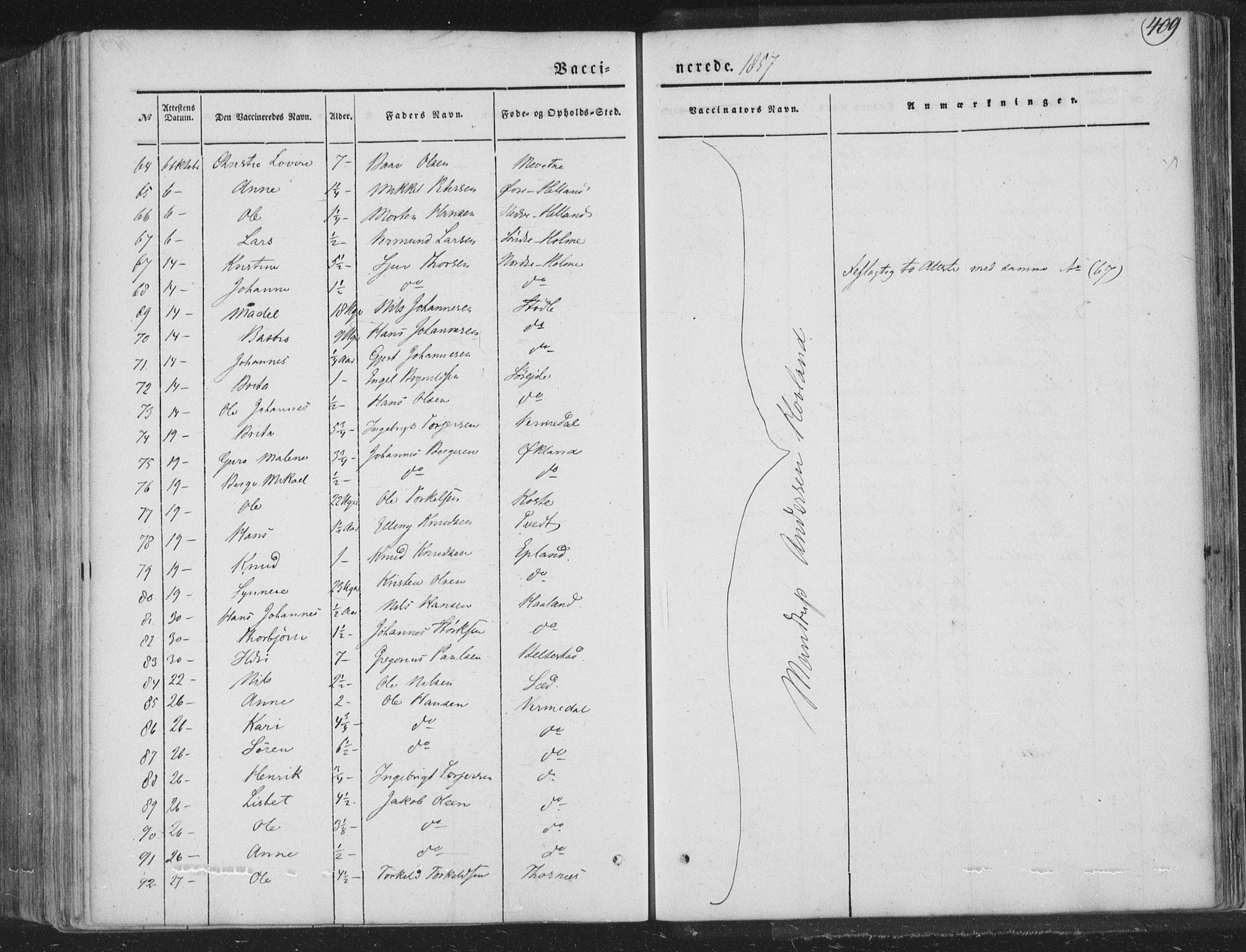 Tysnes sokneprestembete, AV/SAB-A-78601/H/Haa: Parish register (official) no. A 10, 1848-1859, p. 409