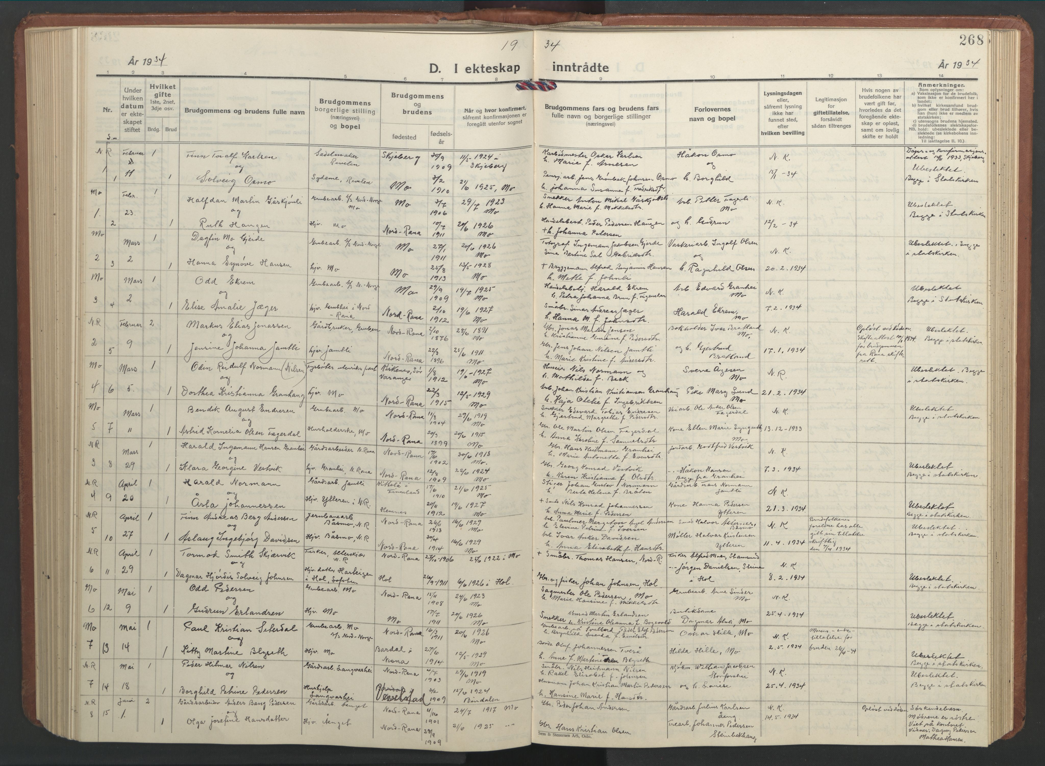 Ministerialprotokoller, klokkerbøker og fødselsregistre - Nordland, SAT/A-1459/827/L0425: Parish register (copy) no. 827C14, 1931-1946, p. 268