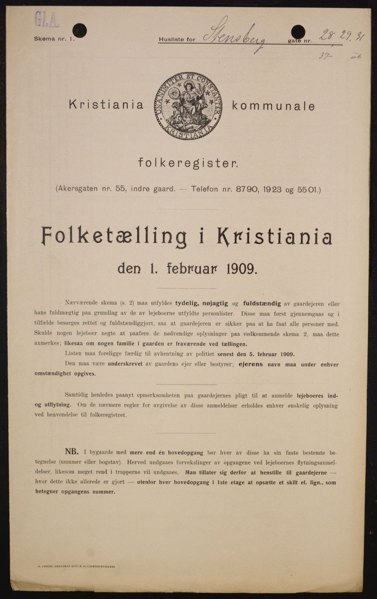 OBA, Municipal Census 1909 for Kristiania, 1909, p. 92114