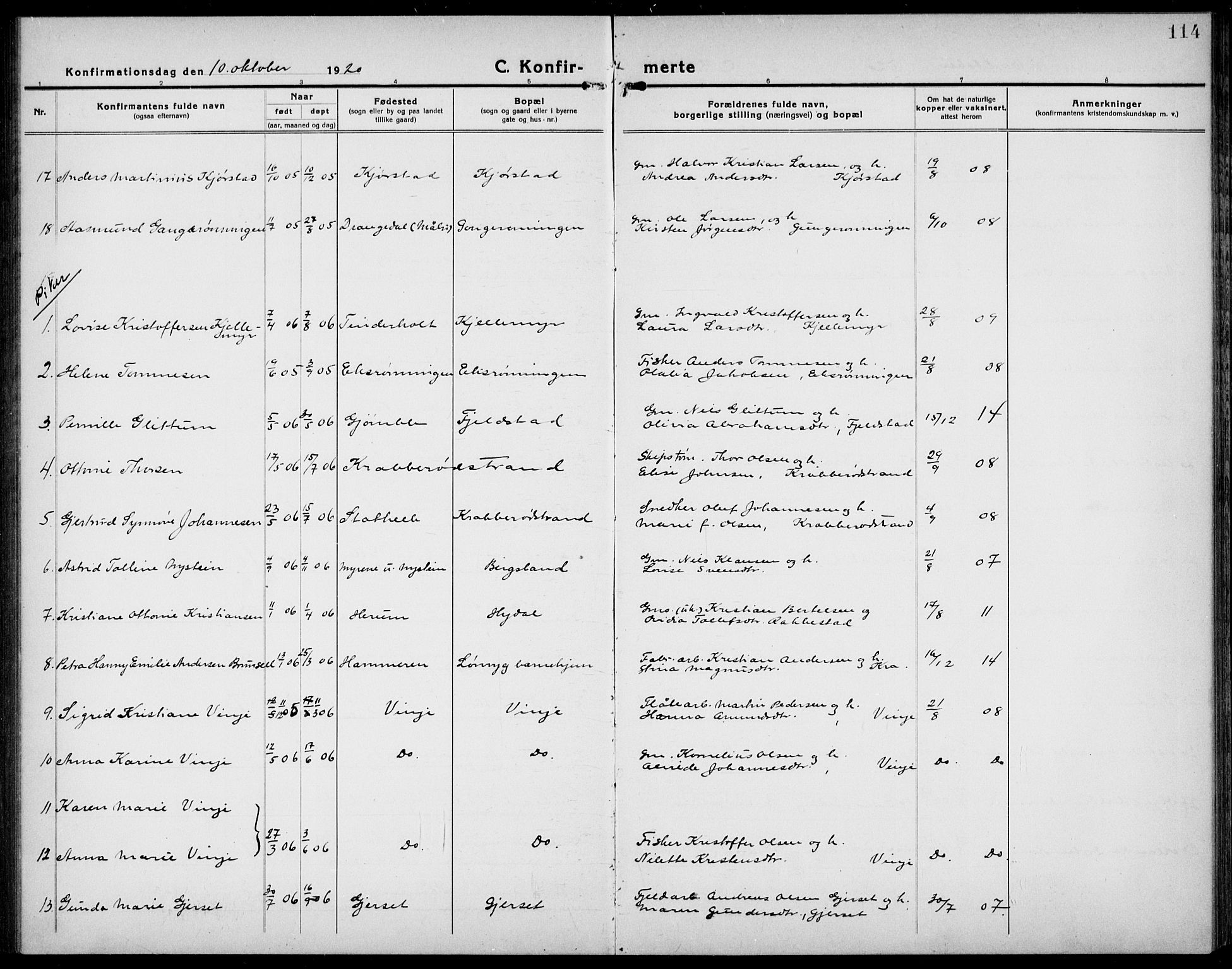 Bamble kirkebøker, AV/SAKO-A-253/G/Ga/L0011: Parish register (copy) no. I 11, 1920-1935, p. 114