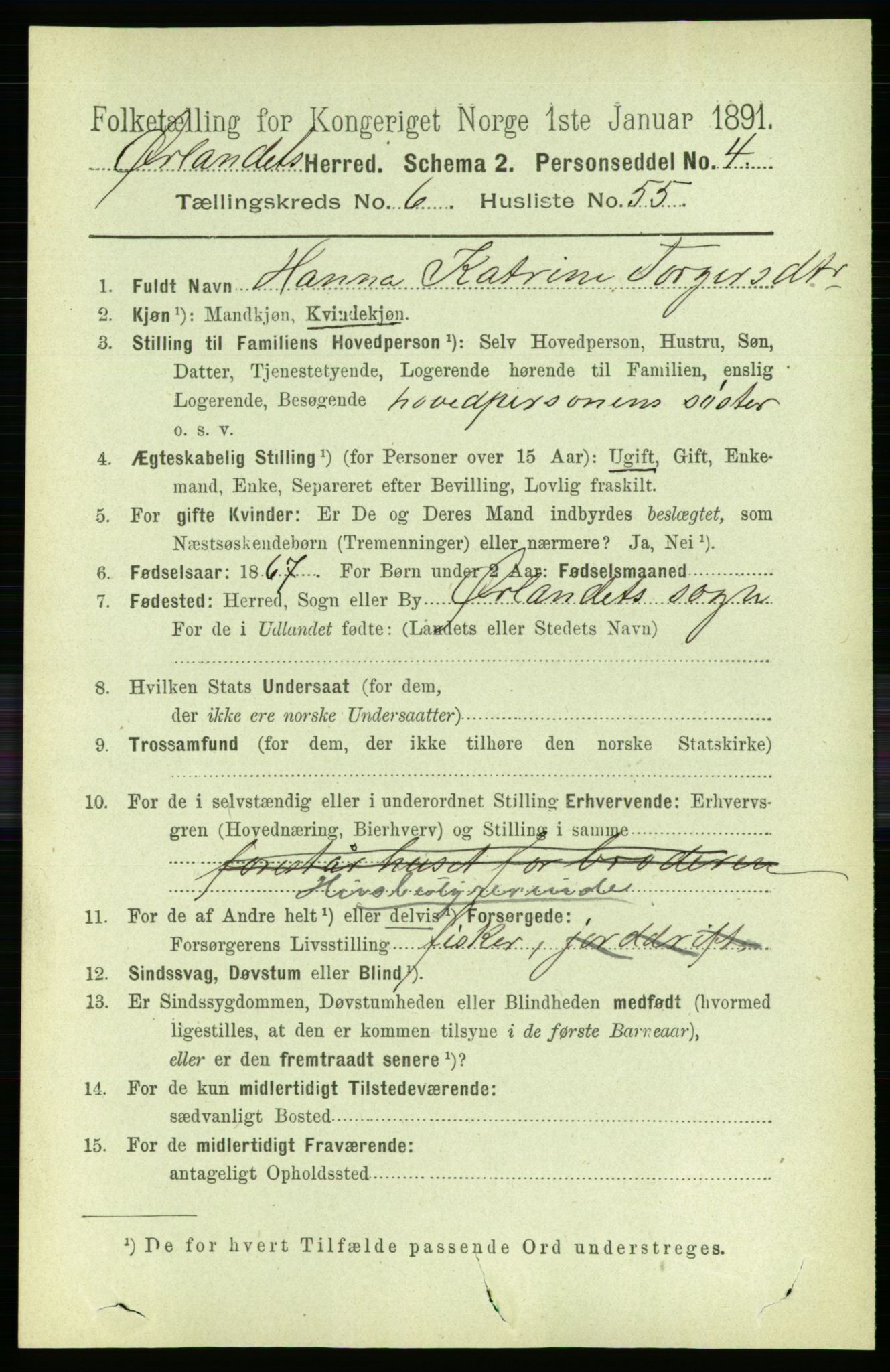 RA, 1891 census for 1621 Ørland, 1891, p. 2181