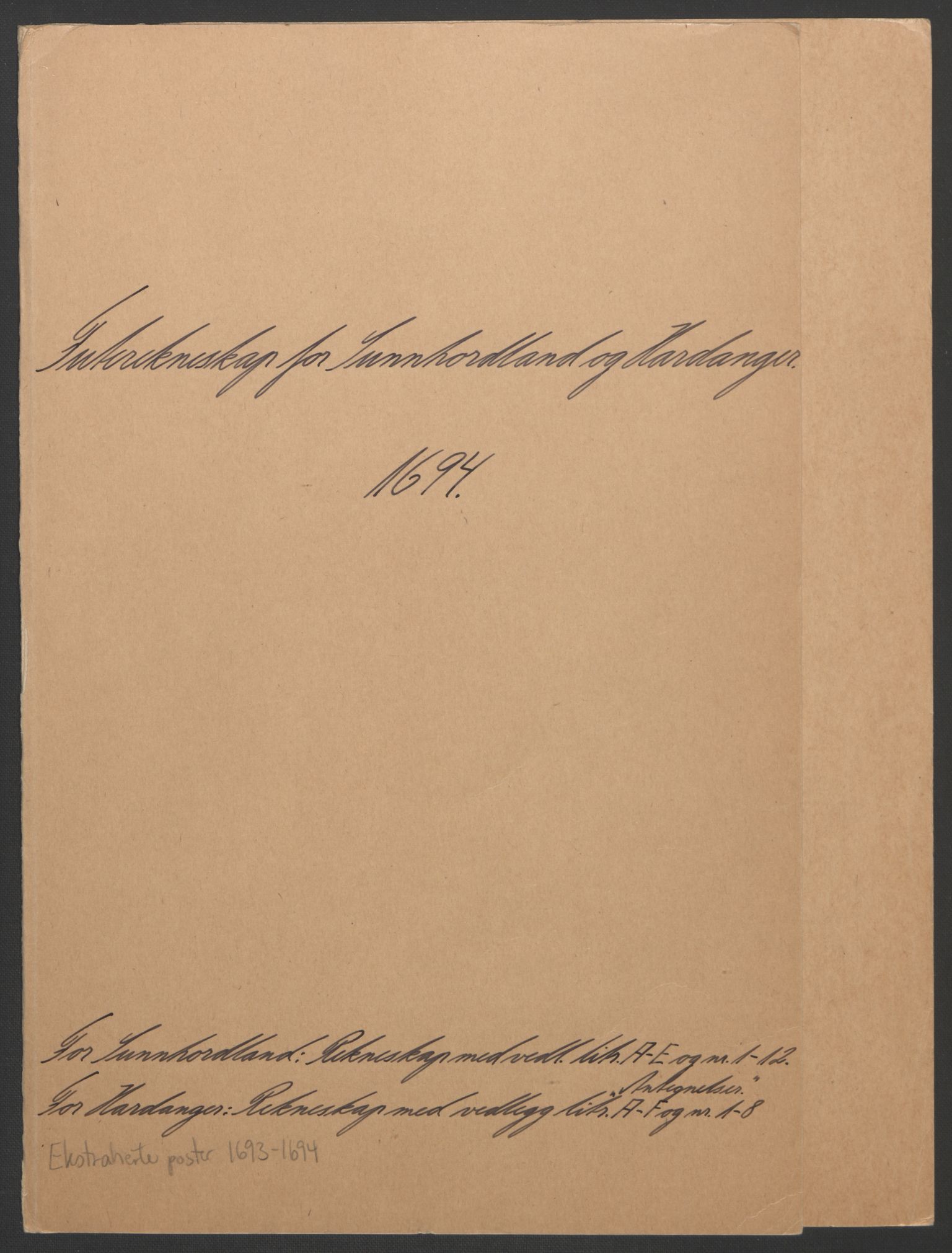 Rentekammeret inntil 1814, Reviderte regnskaper, Fogderegnskap, RA/EA-4092/R48/L2975: Fogderegnskap Sunnhordland og Hardanger, 1694, p. 2