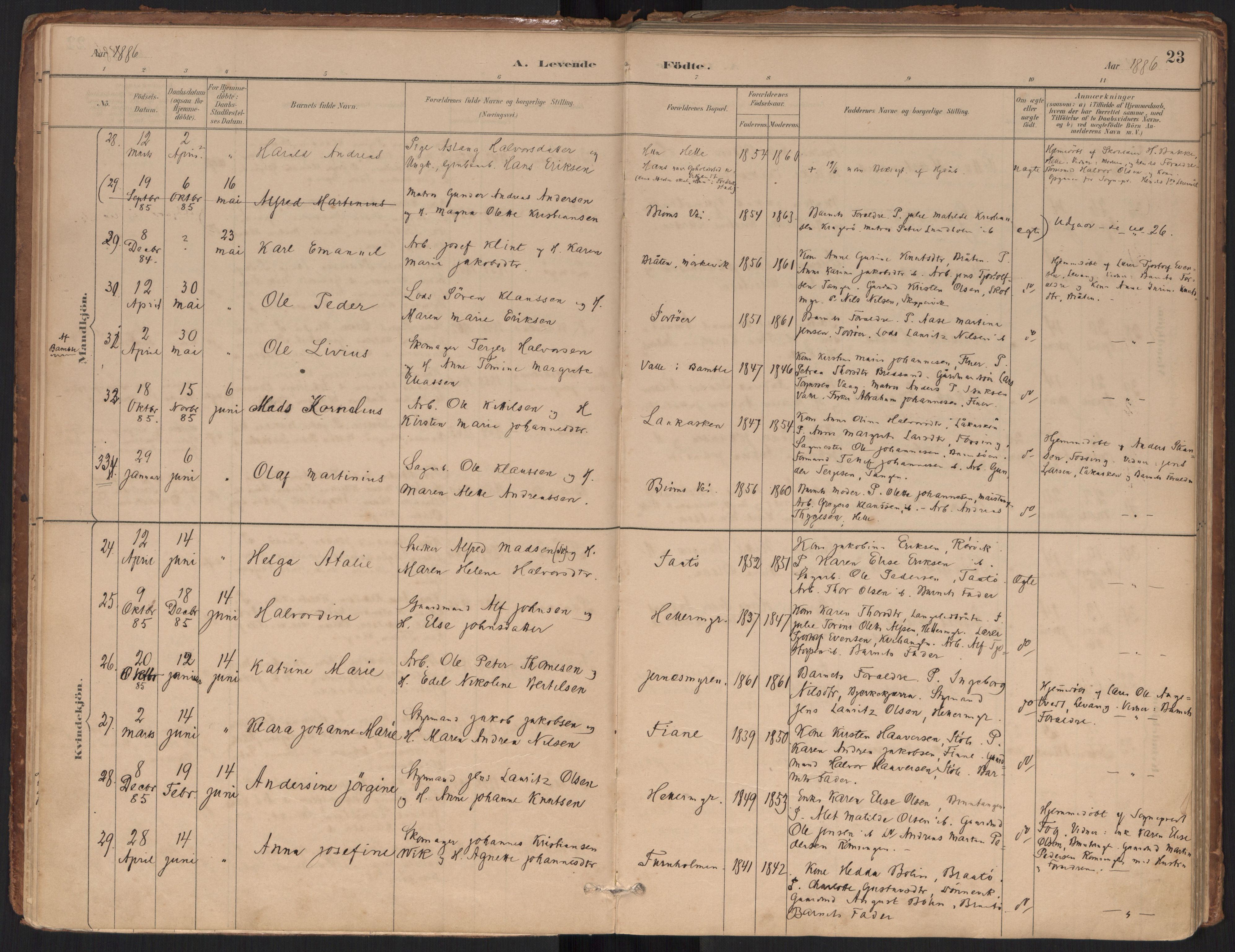 Skåtøy kirkebøker, AV/SAKO-A-304/F/Fa/L0002: Parish register (official) no. I 2, 1884-1899, p. 23