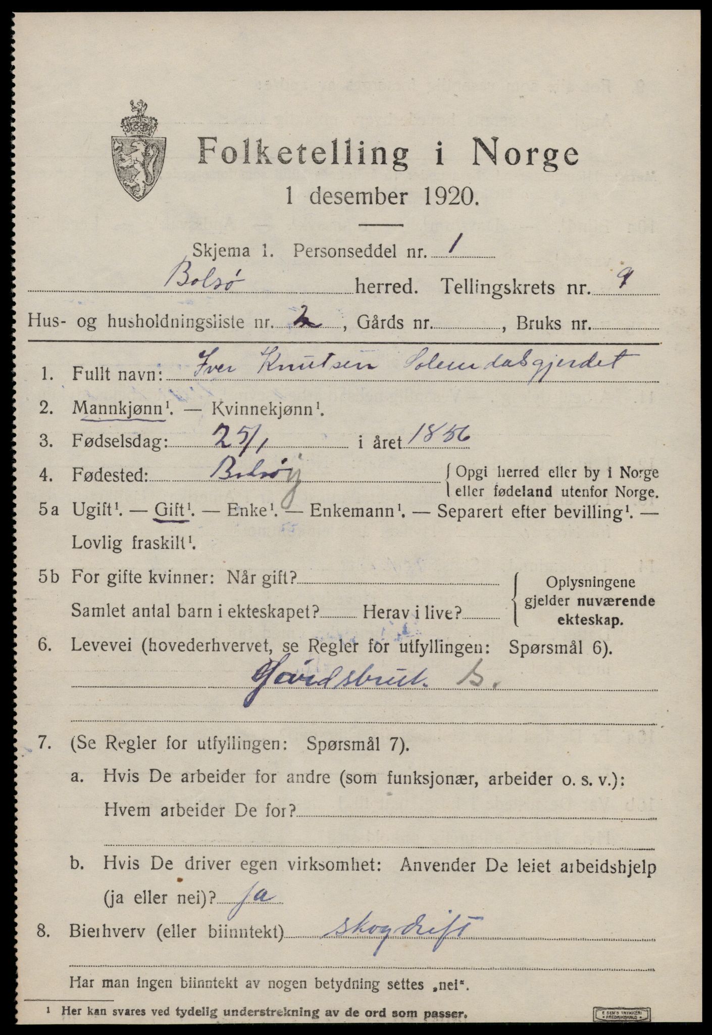 SAT, 1920 census for Bolsøy, 1920, p. 9879