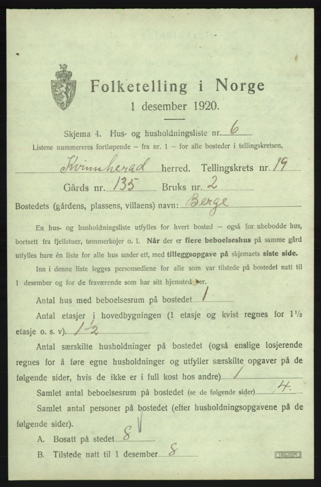 SAB, 1920 census for Kvinnherad, 1920, p. 2844