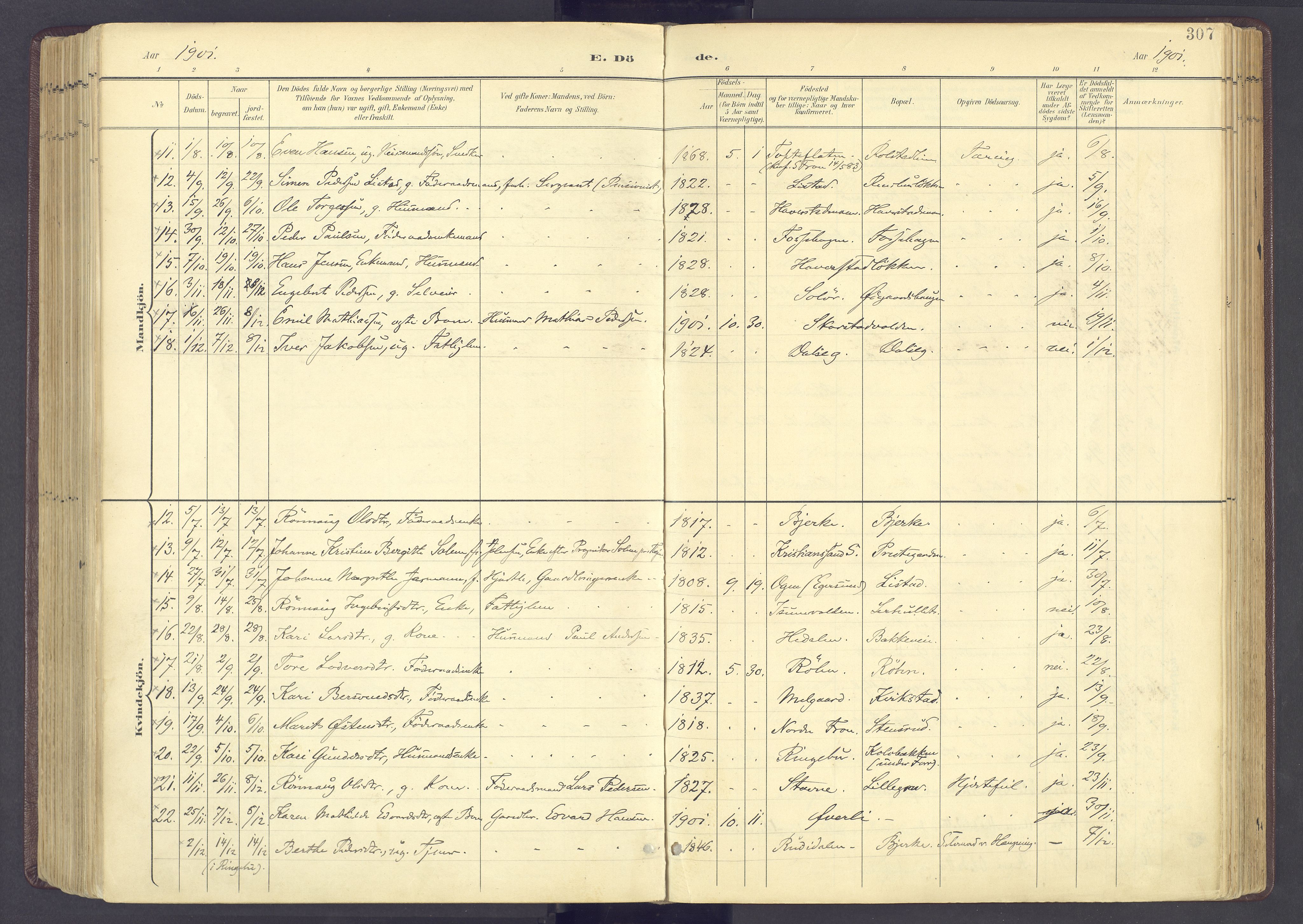 Sør-Fron prestekontor, AV/SAH-PREST-010/H/Ha/Haa/L0004: Parish register (official) no. 4, 1898-1919, p. 307