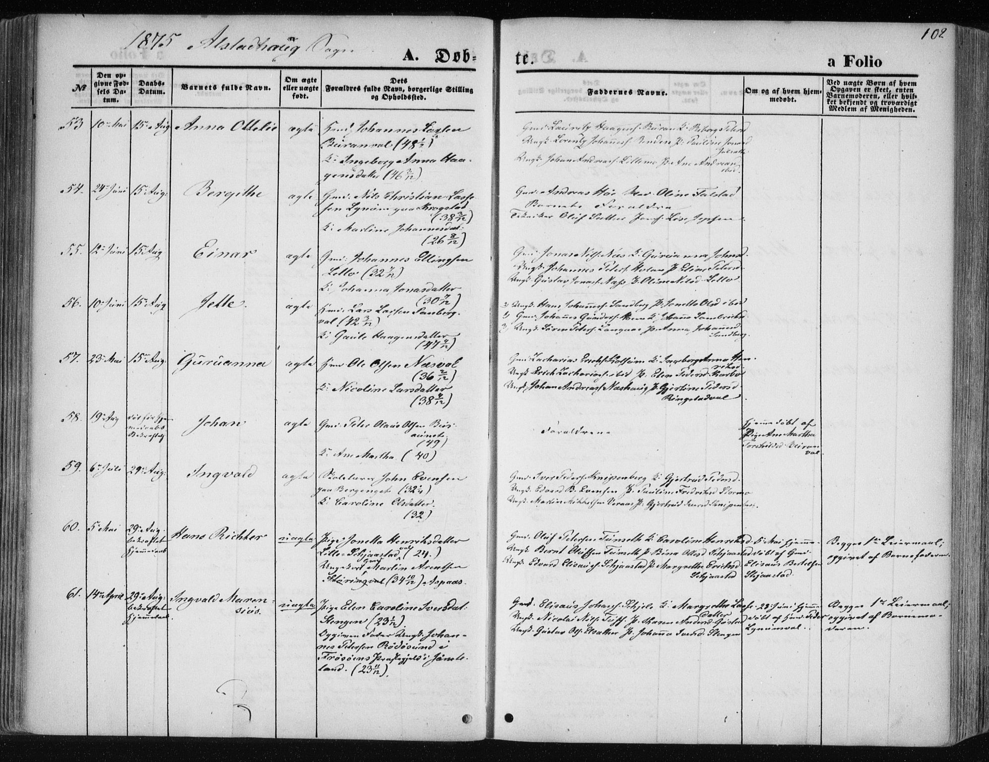 Ministerialprotokoller, klokkerbøker og fødselsregistre - Nord-Trøndelag, AV/SAT-A-1458/717/L0157: Parish register (official) no. 717A08 /1, 1863-1877, p. 102