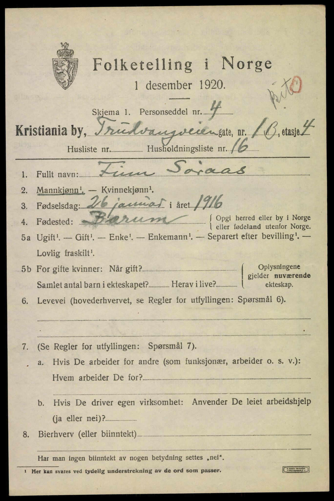 SAO, 1920 census for Kristiania, 1920, p. 603431