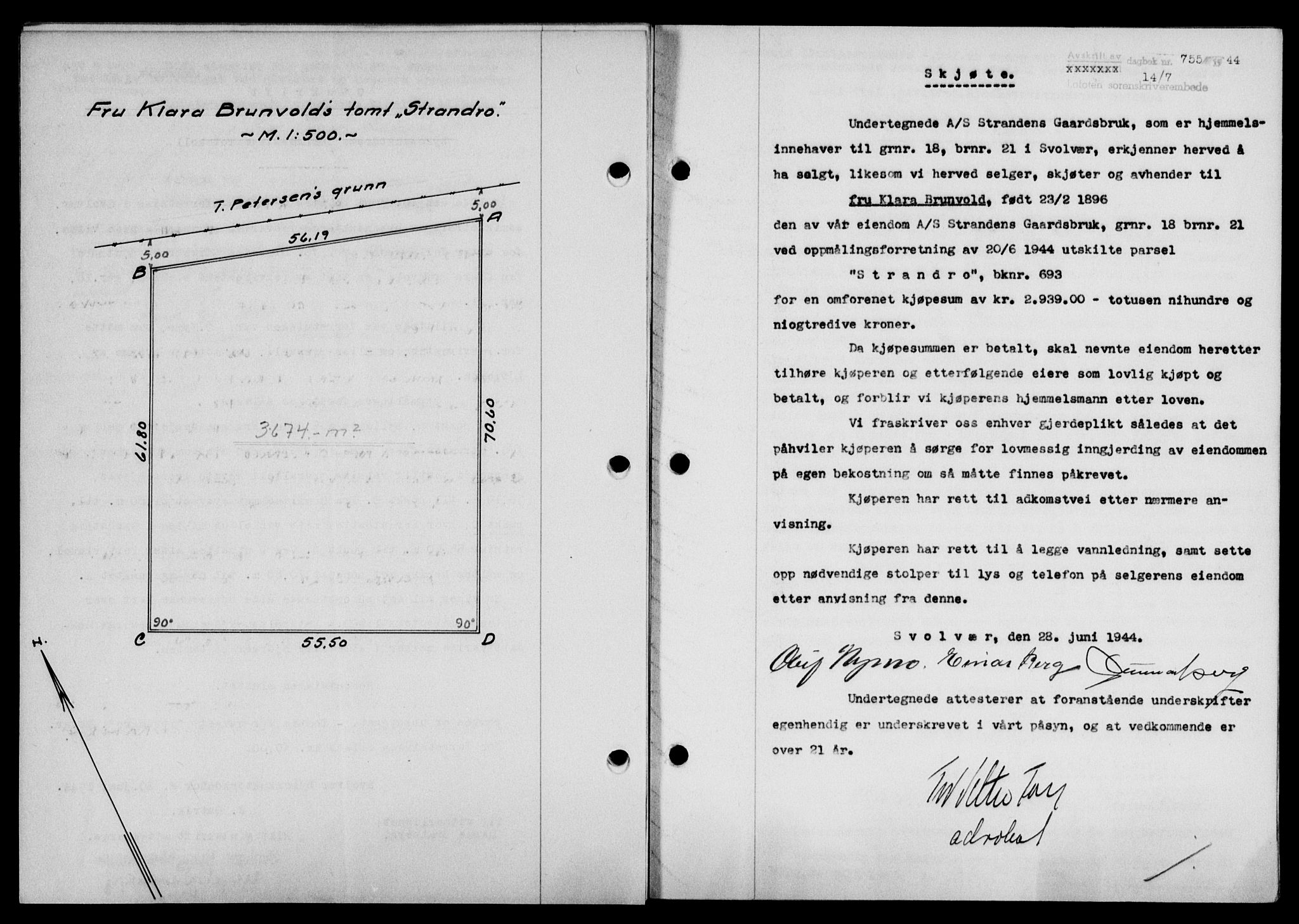 Lofoten sorenskriveri, SAT/A-0017/1/2/2C/L0012a: Mortgage book no. 12a, 1943-1944, Diary no: : 755/1944
