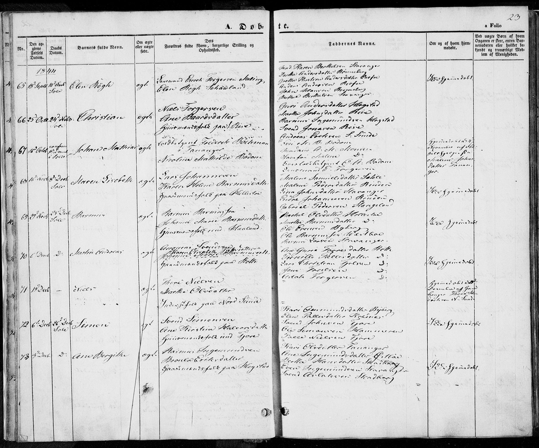 Håland sokneprestkontor, AV/SAST-A-101802/001/30BA/L0006: Parish register (official) no. A 6, 1842-1853, p. 23