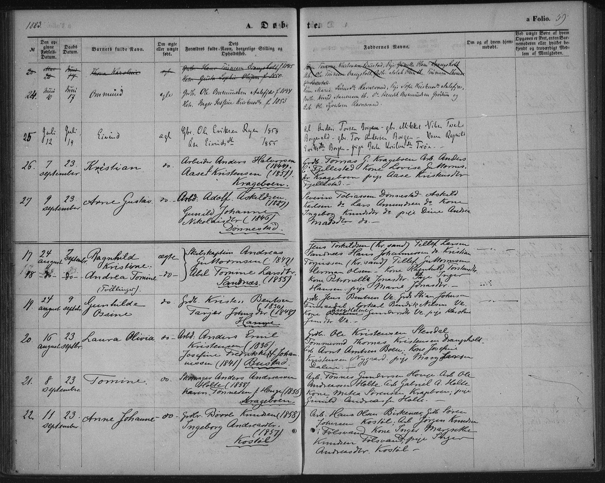 Tveit sokneprestkontor, AV/SAK-1111-0043/F/Fa/L0006: Parish register (official) no. A 6, 1872-1886, p. 59