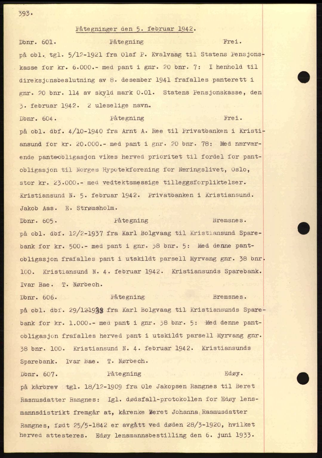 Nordmøre sorenskriveri, AV/SAT-A-4132/1/2/2Ca: Mortgage book no. C81, 1940-1945, Diary no: : 601/1942