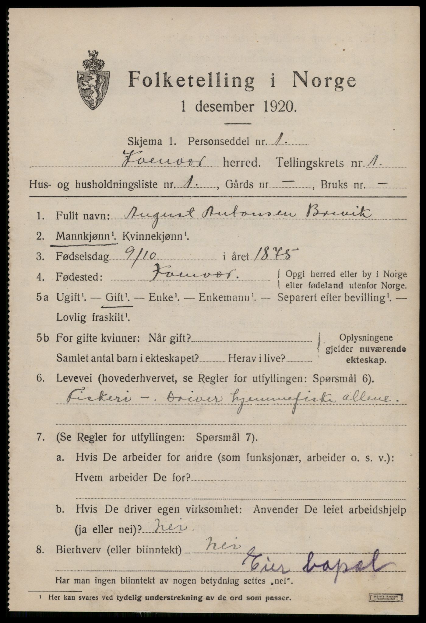 SAT, 1920 census for Kvenvær, 1920, p. 446