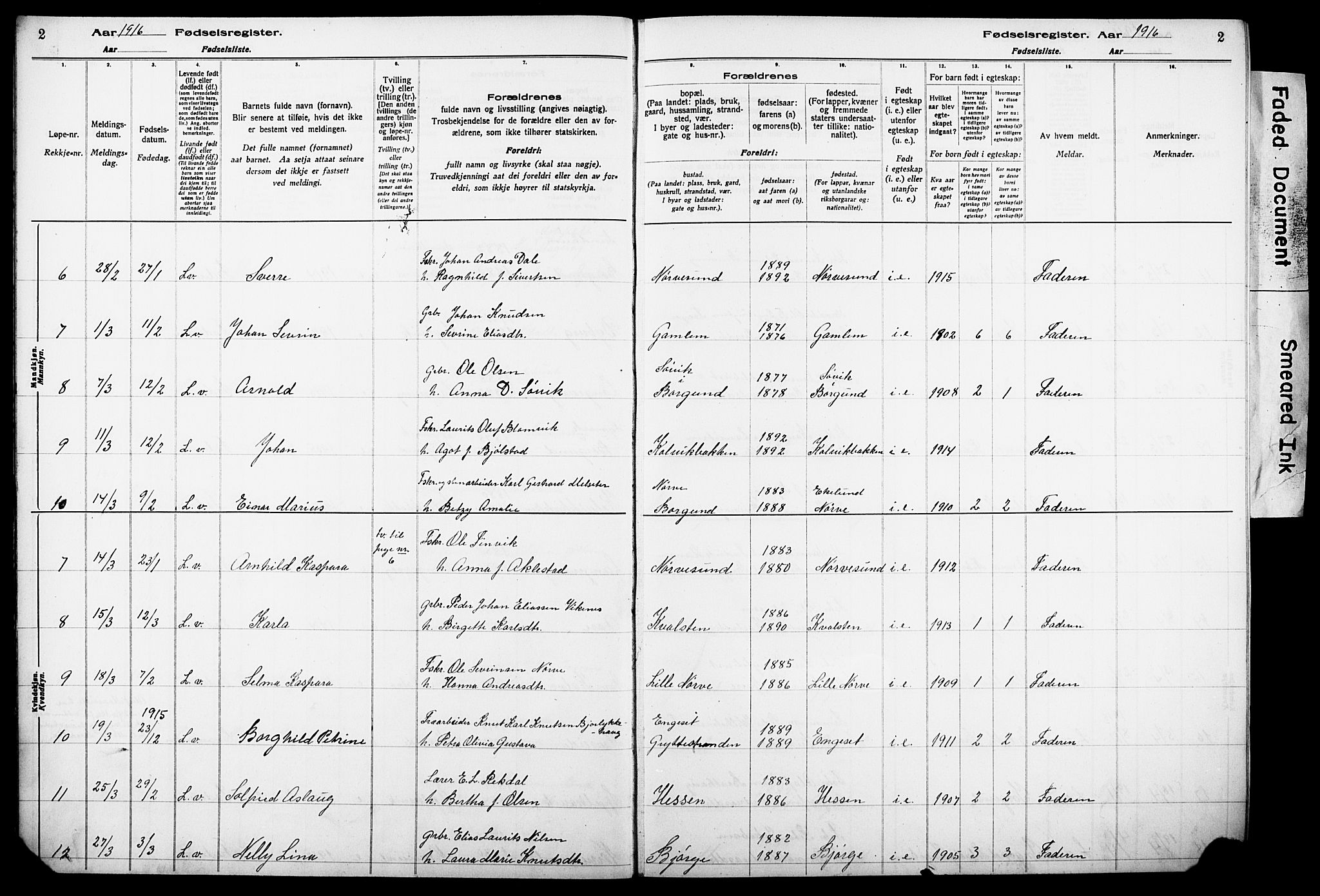 Ministerialprotokoller, klokkerbøker og fødselsregistre - Møre og Romsdal, AV/SAT-A-1454/528/L0442: Birth register no. 528.II.4.1, 1916-1924, p. 2