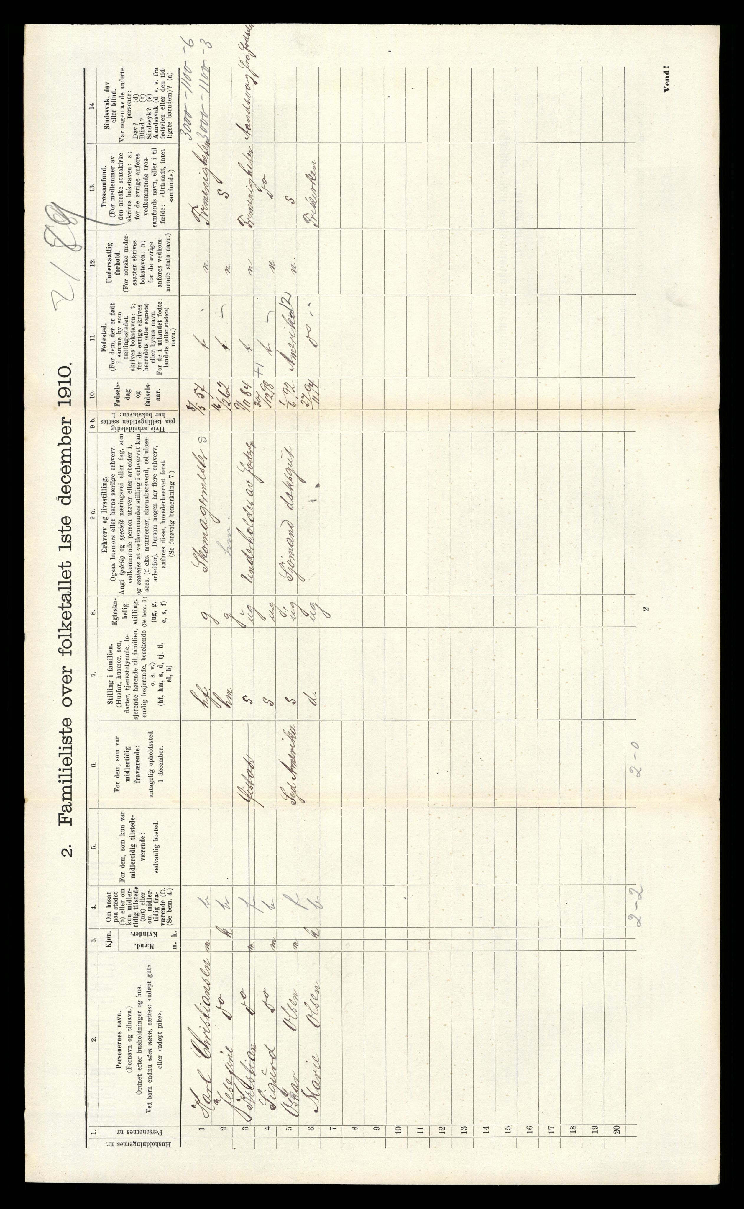 RA, 1910 census for Kristiansand, 1910, p. 1705