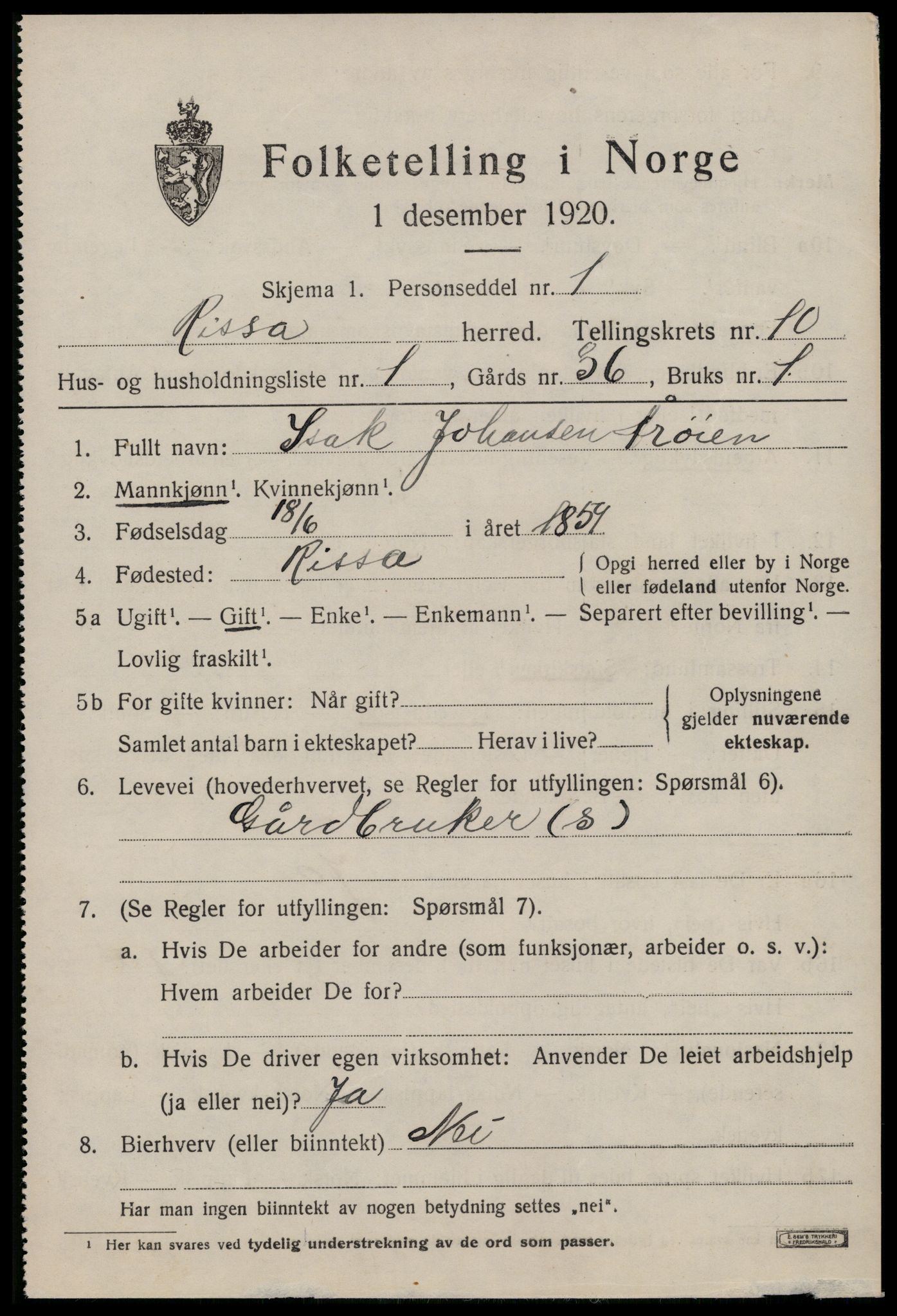 SAT, 1920 census for Rissa, 1920, p. 6569