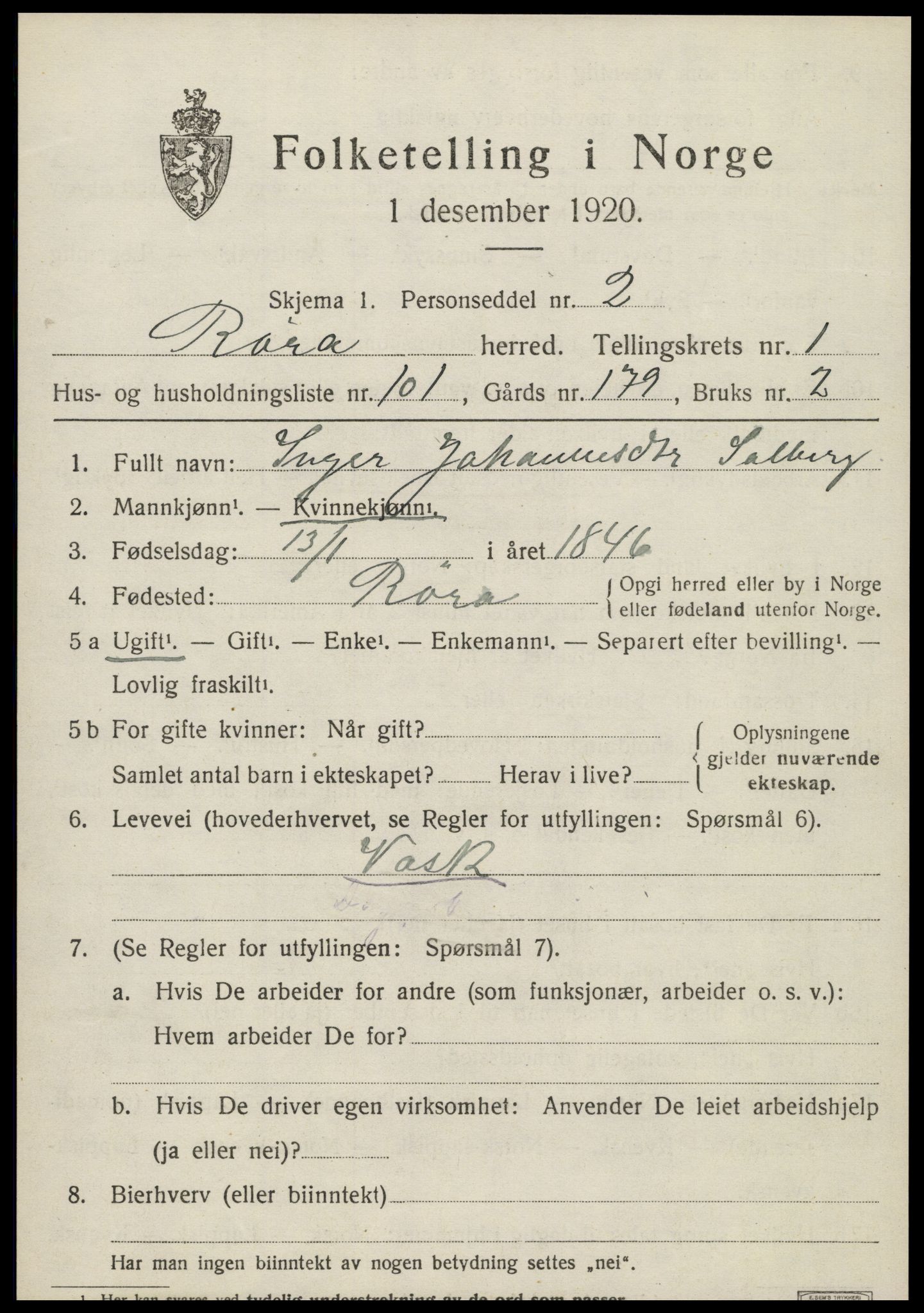 SAT, 1920 census for Røra, 1920, p. 1491