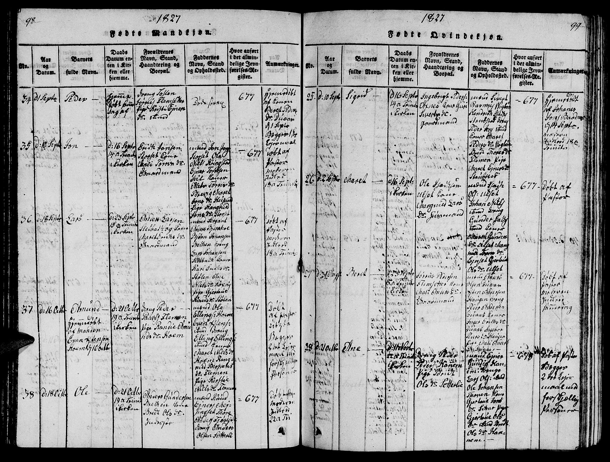 Ministerialprotokoller, klokkerbøker og fødselsregistre - Møre og Romsdal, AV/SAT-A-1454/586/L0990: Parish register (copy) no. 586C01, 1819-1837, p. 98-99