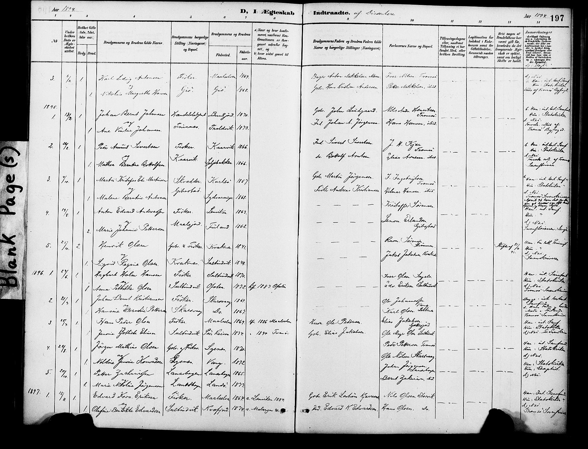 Lenvik sokneprestembete, SATØ/S-1310/H/Ha/Haa/L0013kirke: Parish register (official) no. 13, 1890-1898, p. 197