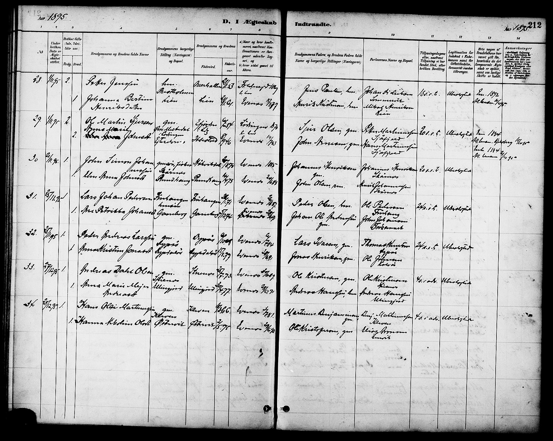 Ministerialprotokoller, klokkerbøker og fødselsregistre - Nordland, AV/SAT-A-1459/863/L0898: Parish register (official) no. 863A10, 1886-1897, p. 212