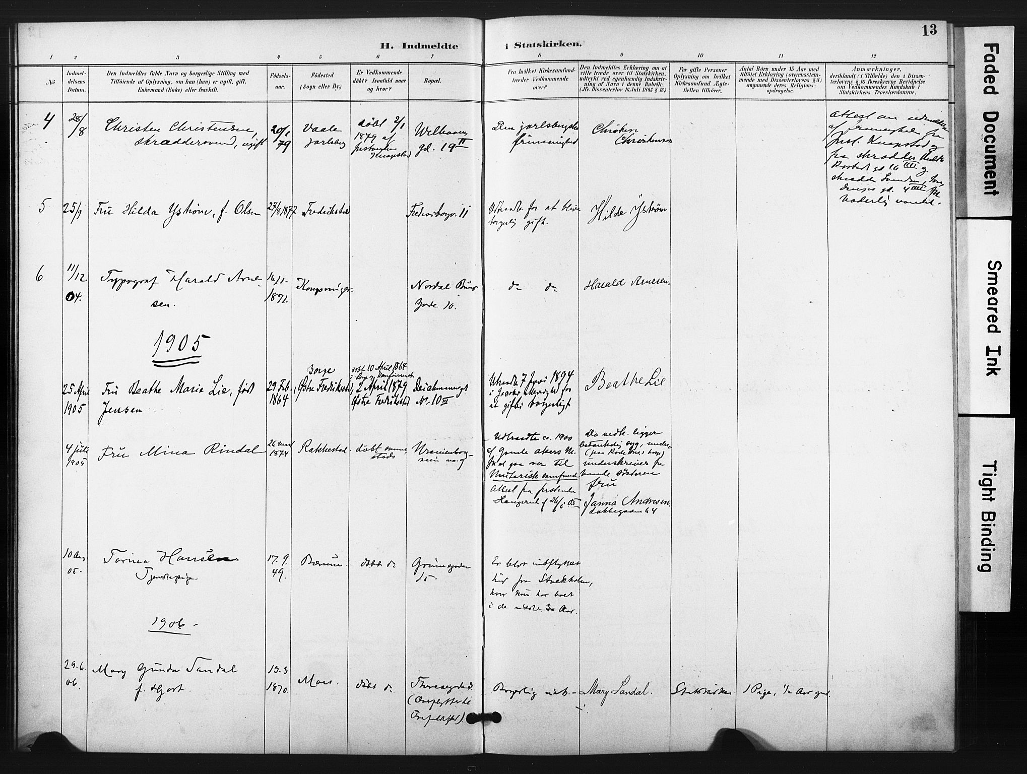 Trefoldighet prestekontor Kirkebøker, SAO/A-10882/F/Ff/L0002: Parish register (official) no. VI 2, 1891-1918, p. 13