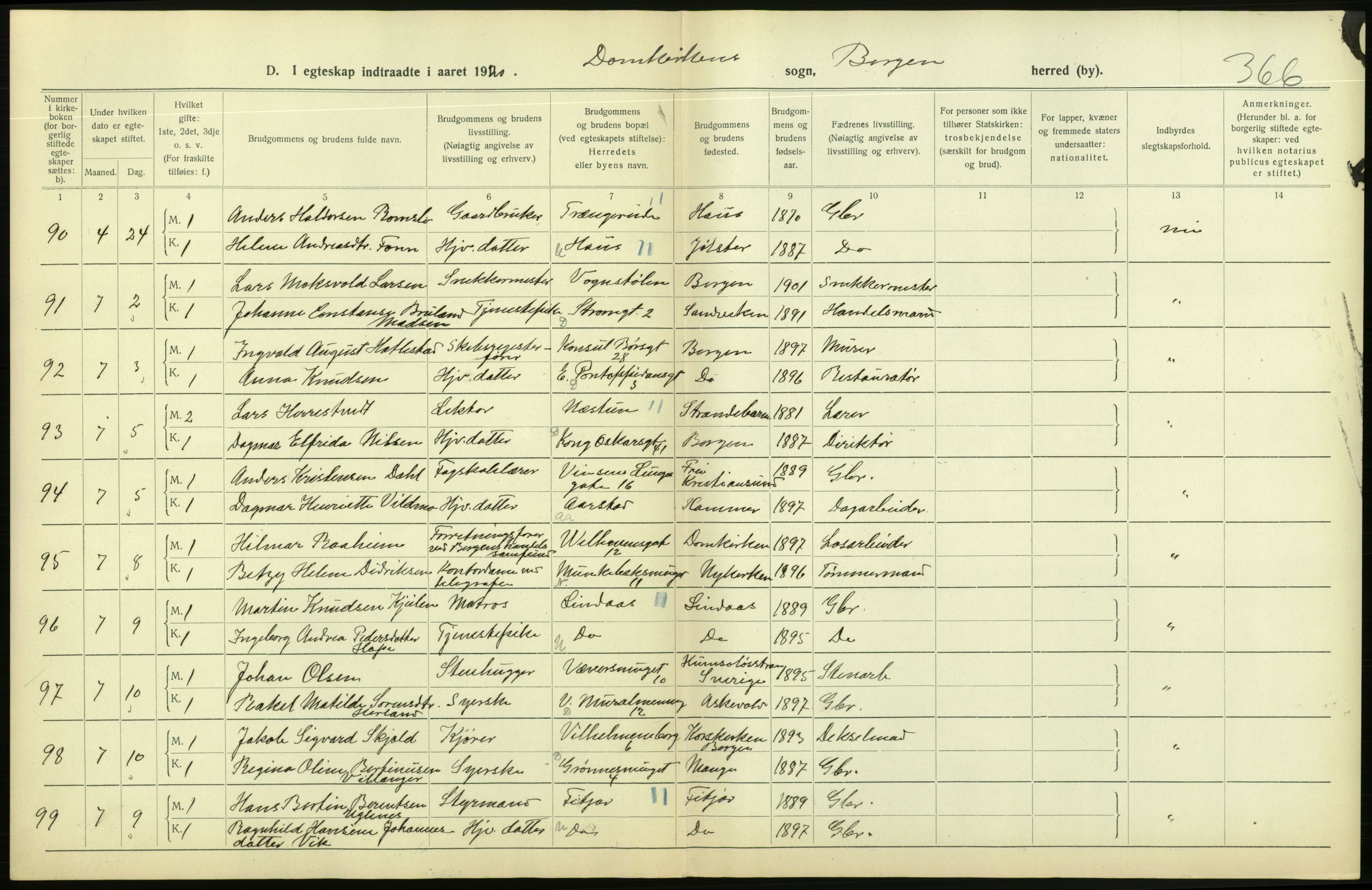 Statistisk sentralbyrå, Sosiodemografiske emner, Befolkning, AV/RA-S-2228/D/Df/Dfb/Dfbj/L0042: Bergen: Gifte, døde, dødfødte., 1920, p. 238