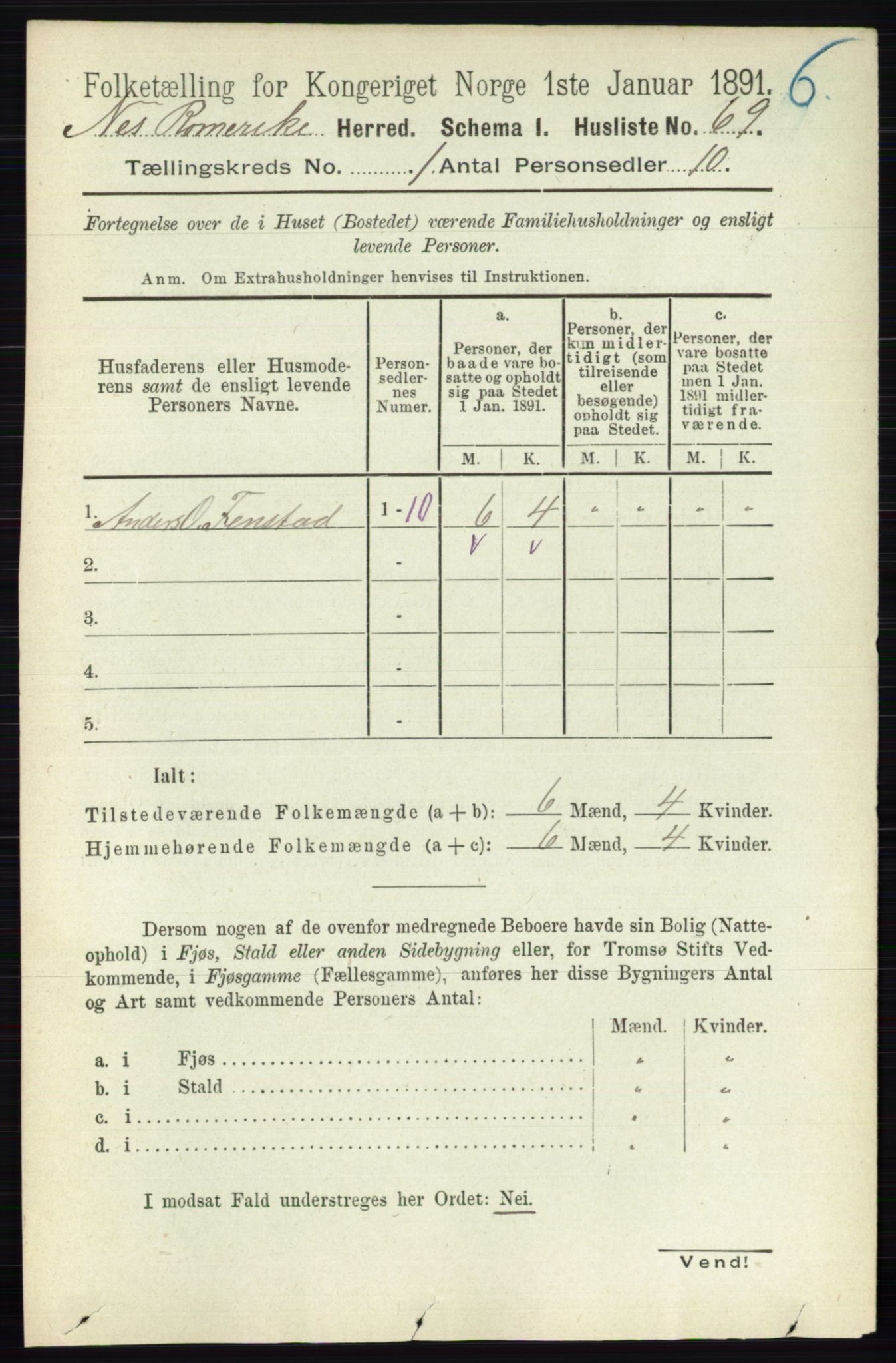 RA, 1891 census for 0236 Nes, 1891, p. 113