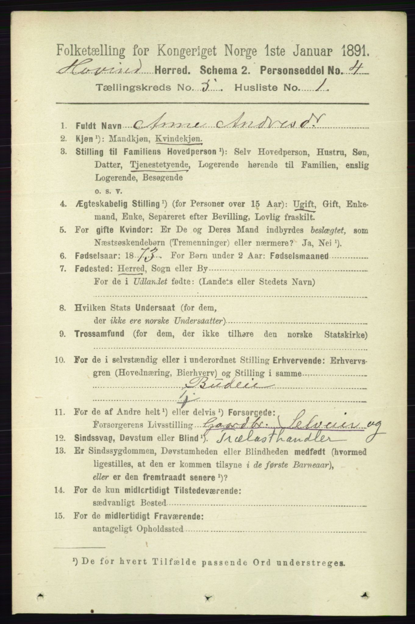 RA, 1891 census for 0825 Hovin, 1891, p. 985