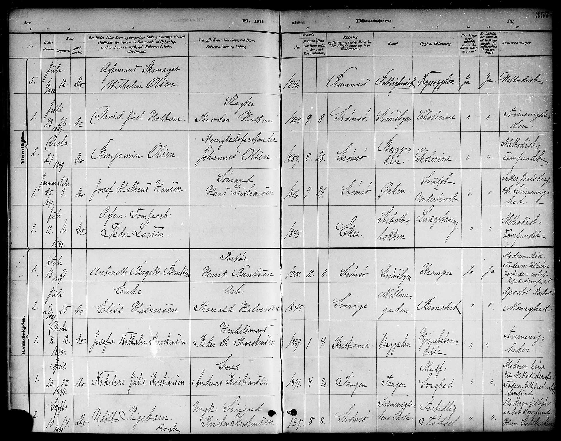 Strømsø kirkebøker, SAKO/A-246/F/Fa/L0023: Parish register (official) no. I 23, 1885-1894, p. 357