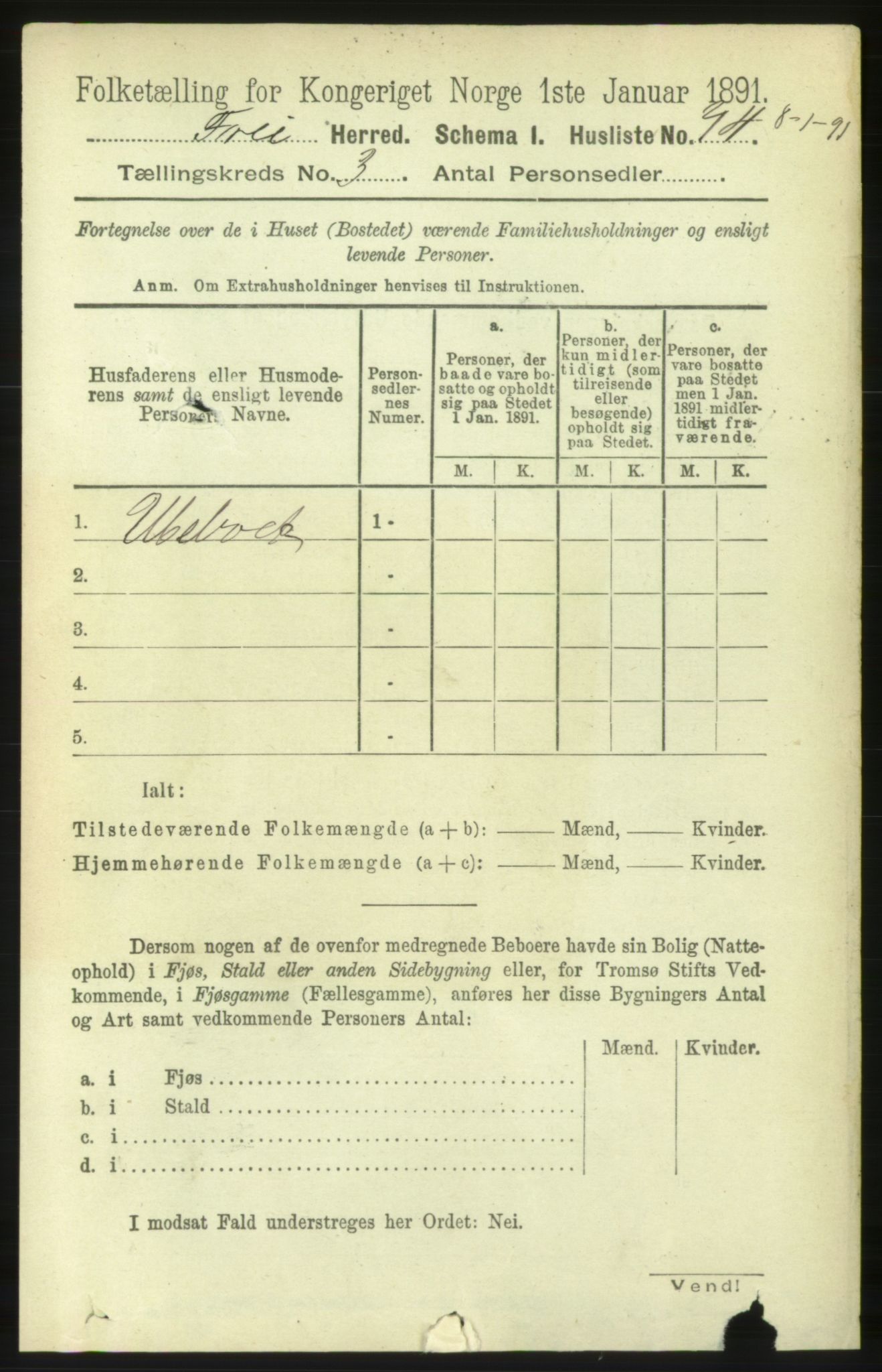 RA, 1891 census for 1556 Frei, 1891, p. 1168