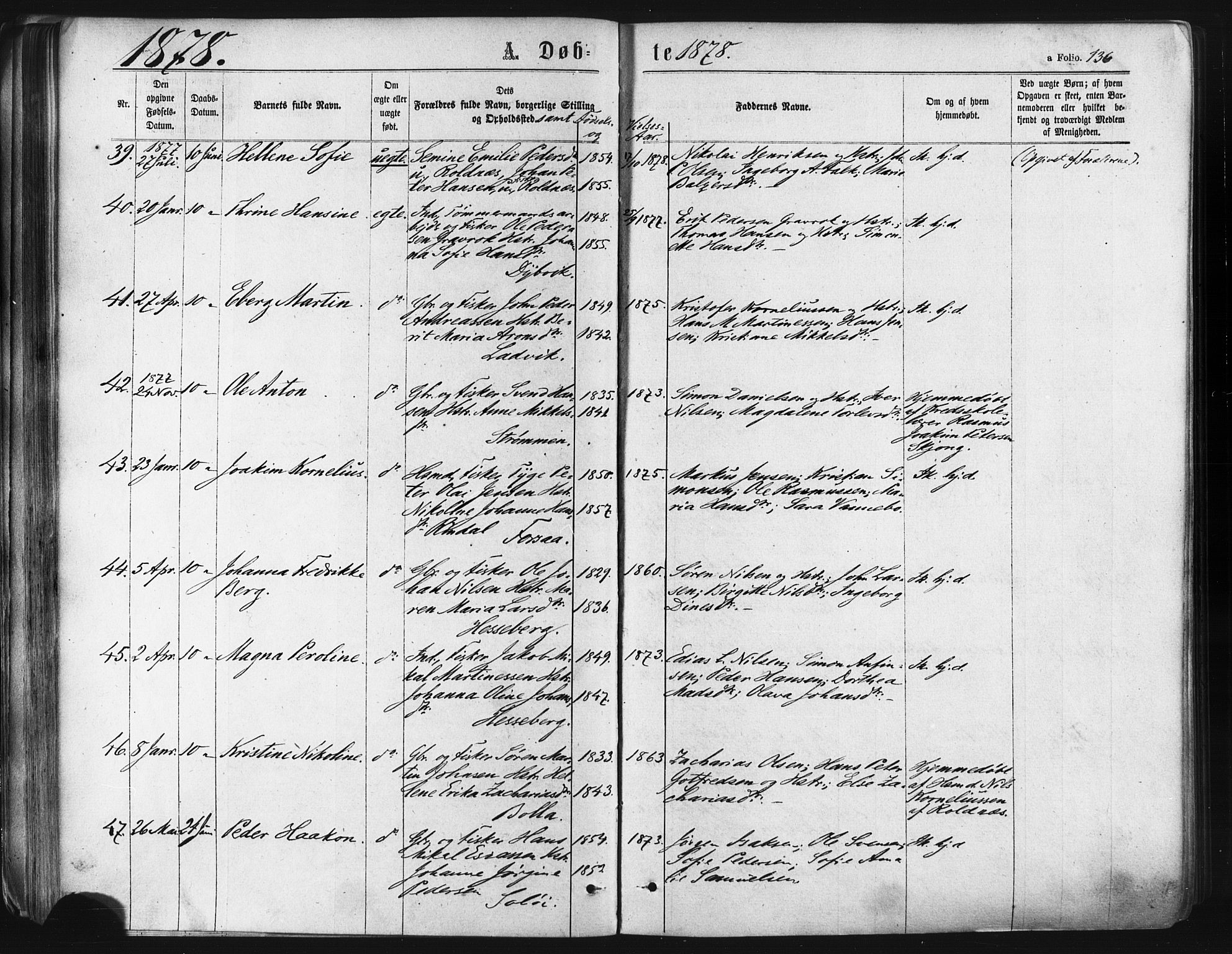 Ibestad sokneprestembete, SATØ/S-0077/H/Ha/Haa/L0010kirke: Parish register (official) no. 10, 1869-1879, p. 136