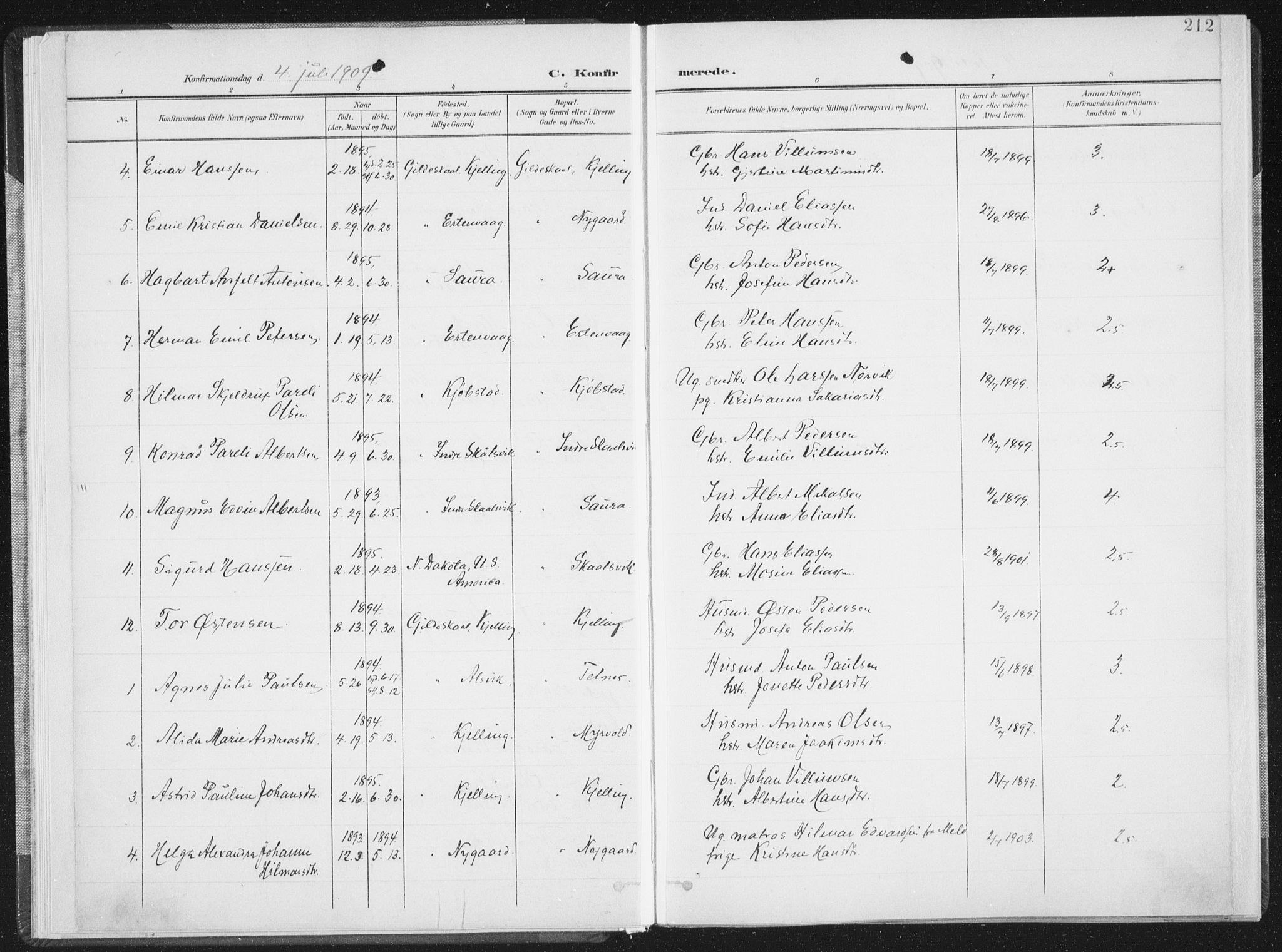 Ministerialprotokoller, klokkerbøker og fødselsregistre - Nordland, AV/SAT-A-1459/805/L0103: Parish register (official) no. 805A08II, 1900-1909, p. 212