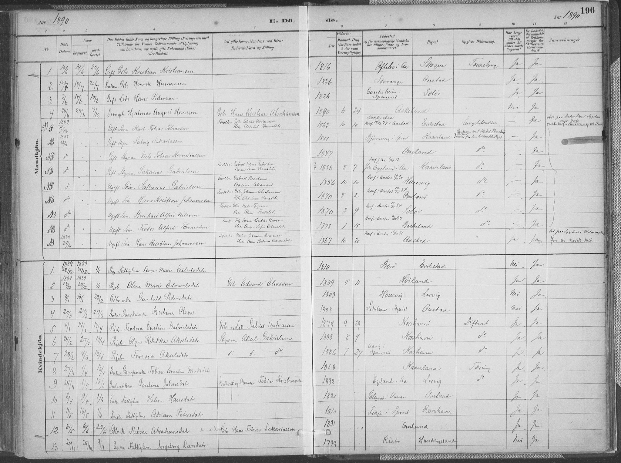 Lyngdal sokneprestkontor, SAK/1111-0029/F/Fa/Faa/L0004: Parish register (official) no. A 4, 1883-1904, p. 196