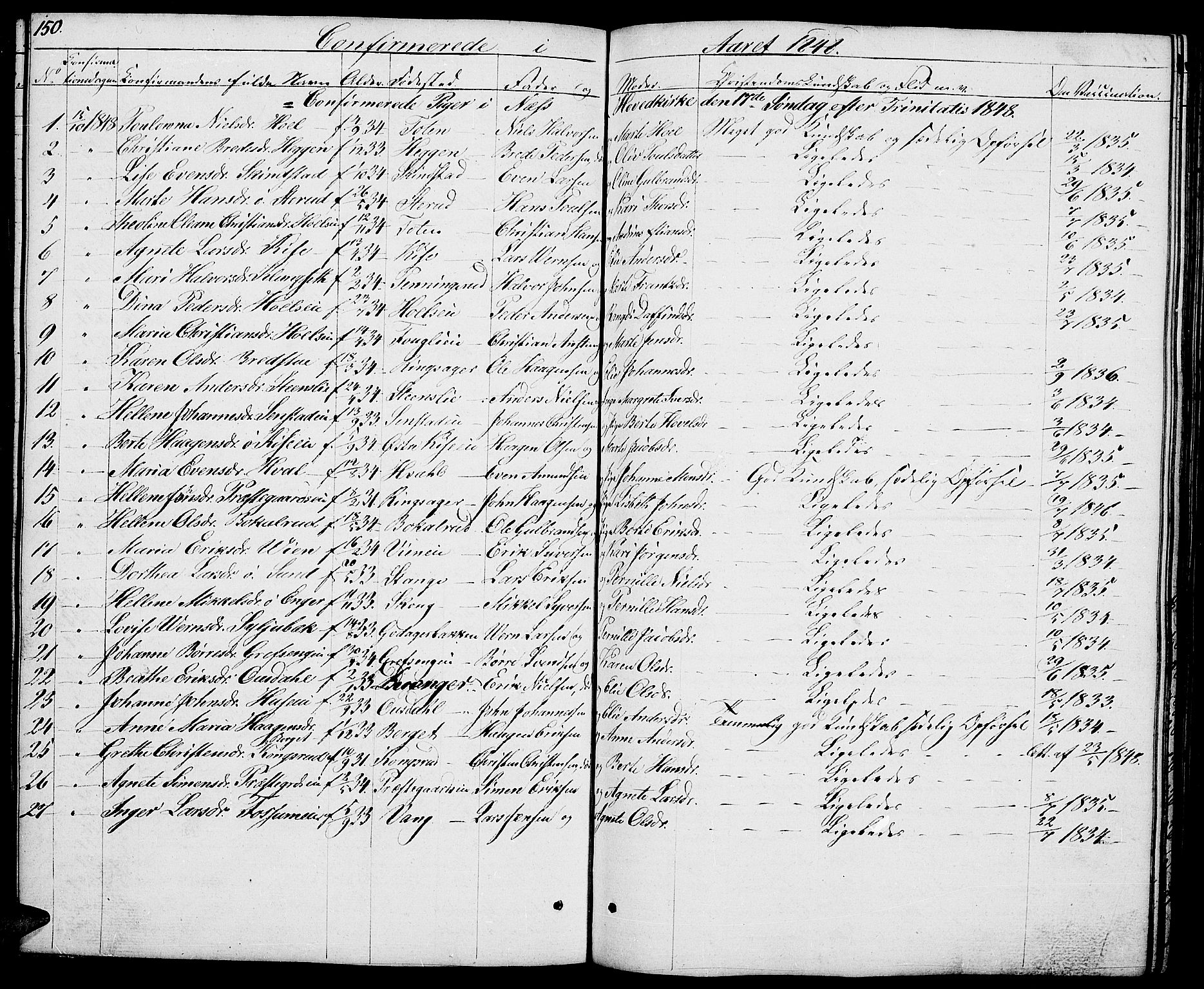 Nes prestekontor, Hedmark, AV/SAH-PREST-020/L/La/L0004: Parish register (copy) no. 4, 1832-1861, p. 150