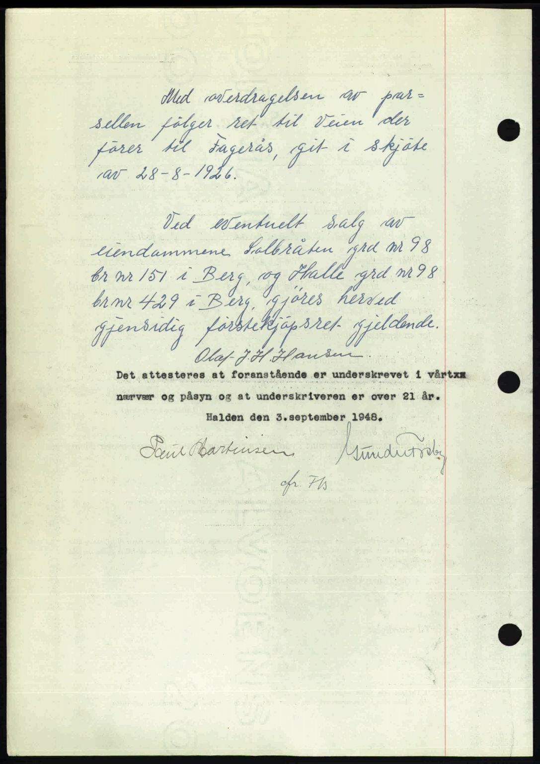 Idd og Marker sorenskriveri, SAO/A-10283/G/Gb/Gbb/L0011: Mortgage book no. A11, 1948-1949, Diary no: : 1314/1948