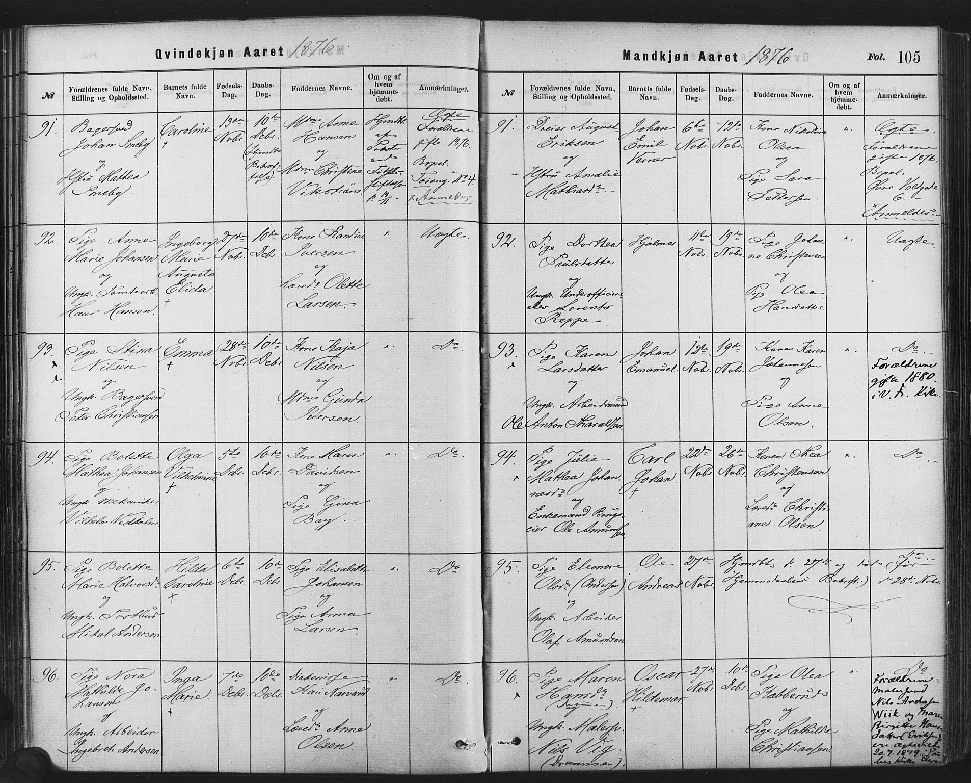 Rikshospitalet prestekontor Kirkebøker, AV/SAO-A-10309b/F/L0006: Parish register (official) no. 6, 1871-1885, p. 105