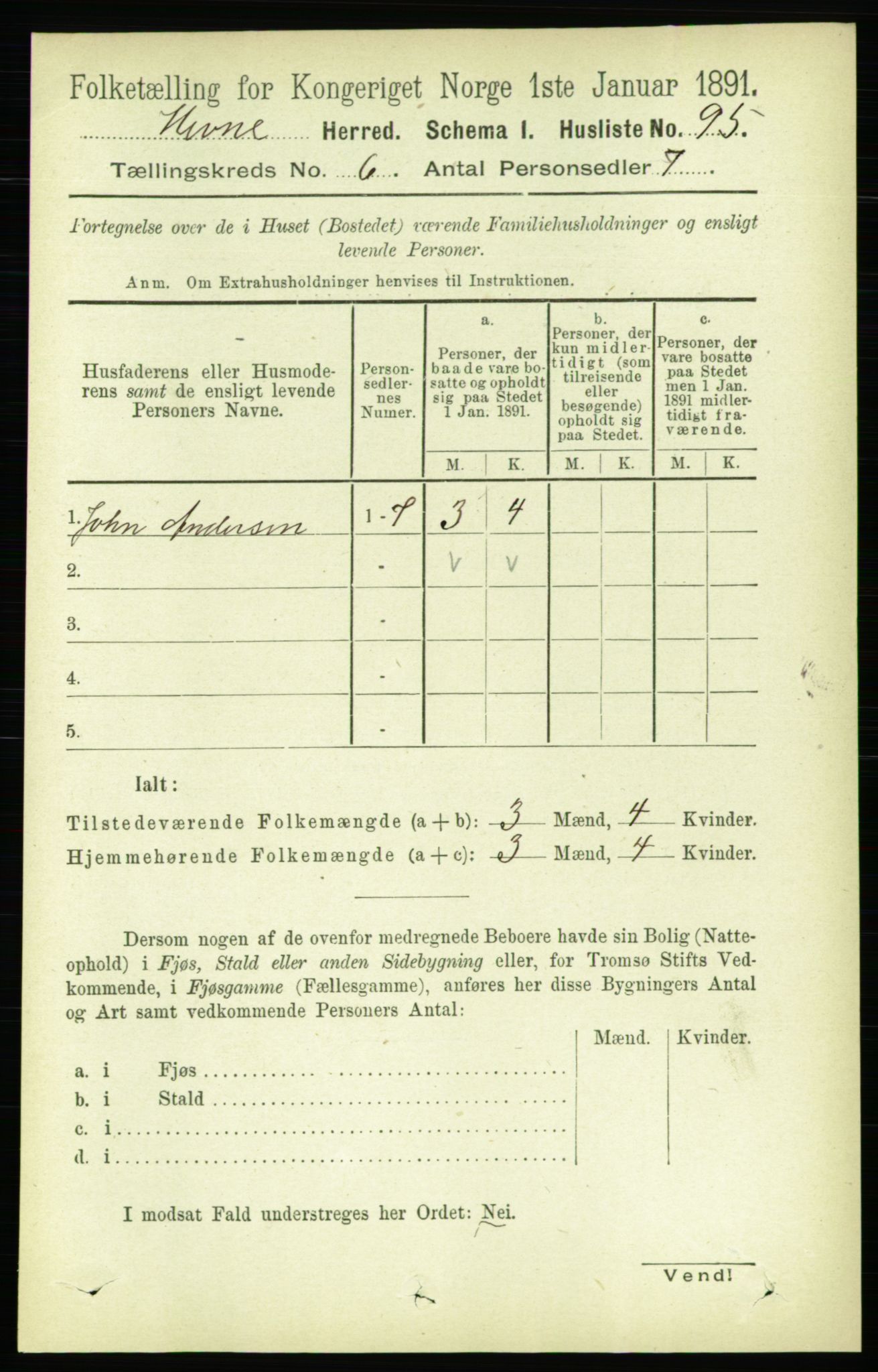 RA, 1891 census for 1612 Hemne, 1891, p. 3409