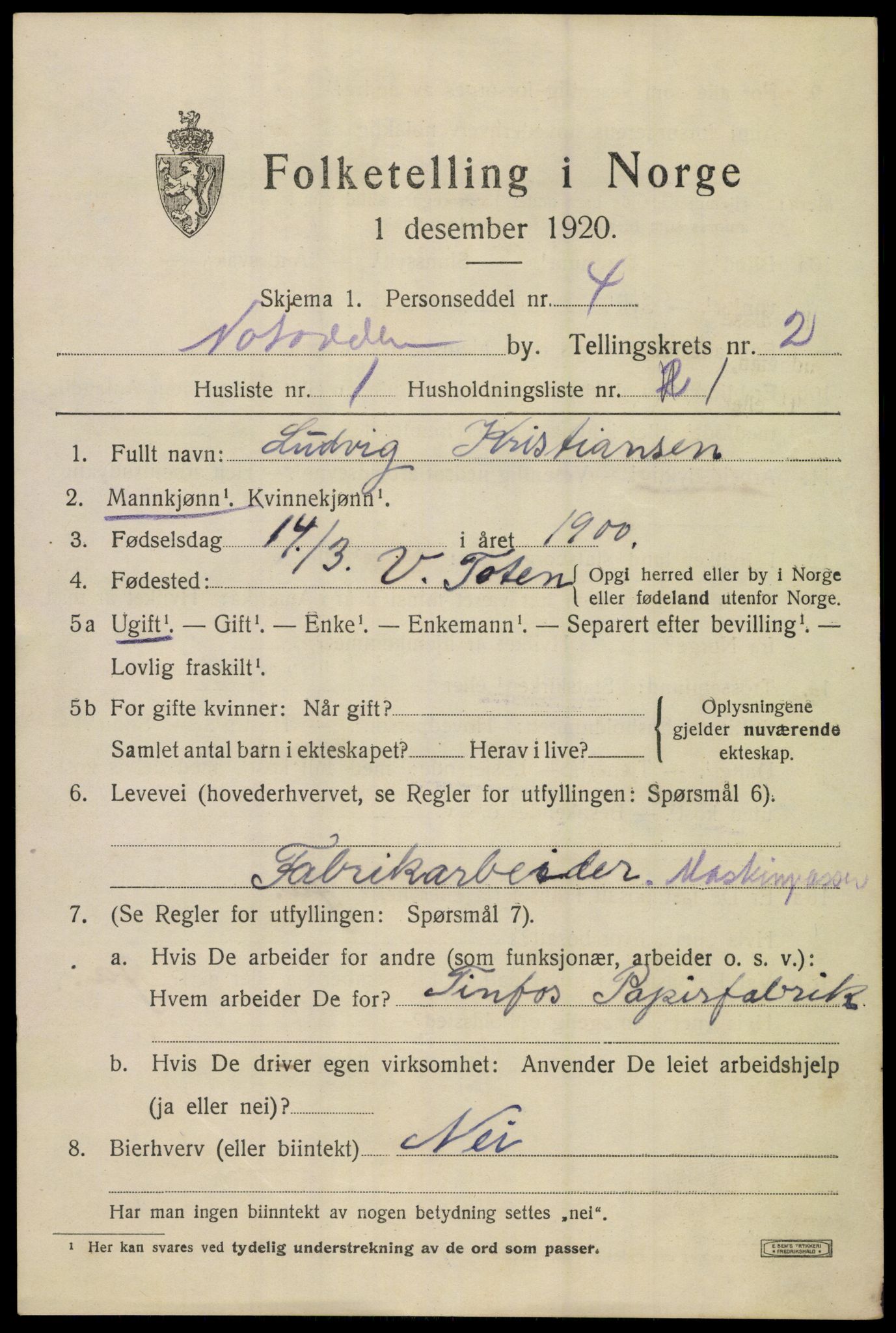 SAKO, 1920 census for Notodden, 1920, p. 6572